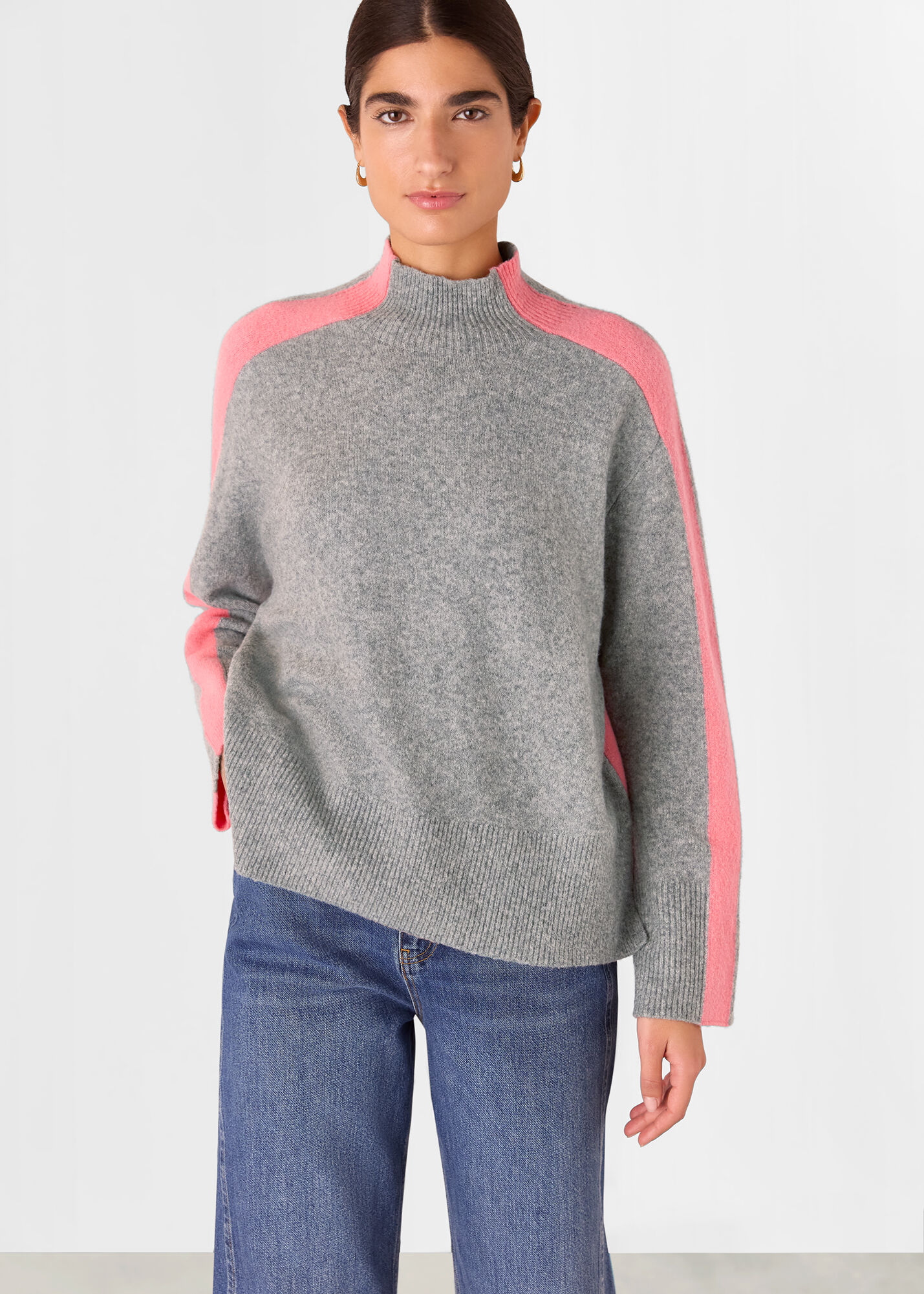 Women's Gray & Pink Color Block Wool Mix Sweater | Whistles US |