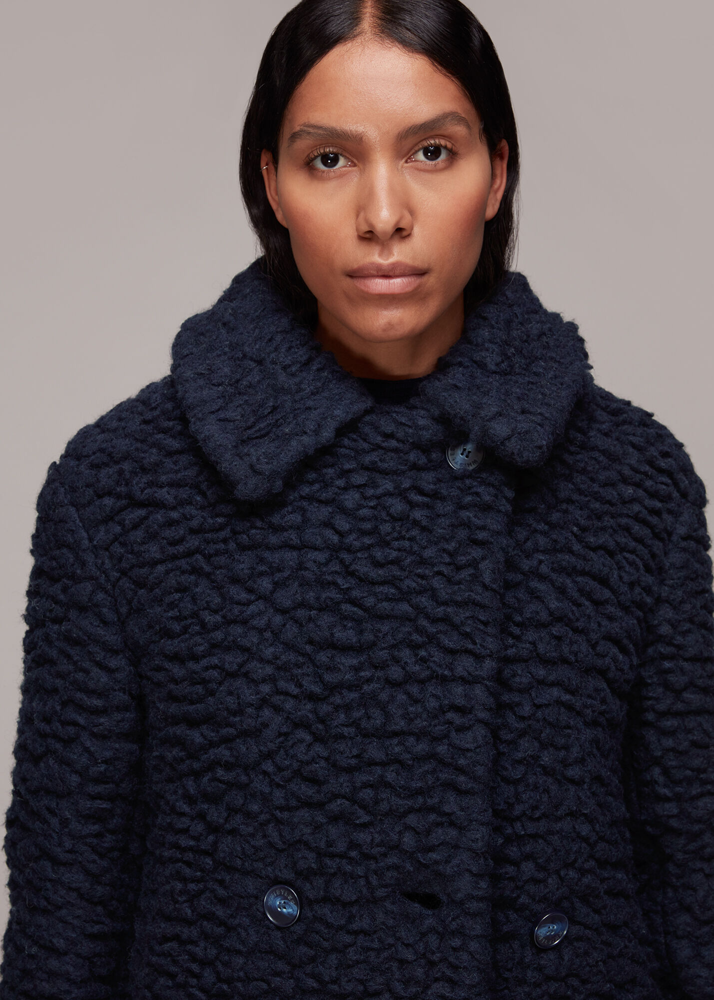 Navy Lottie Teddy Wool Coat WHISTLES