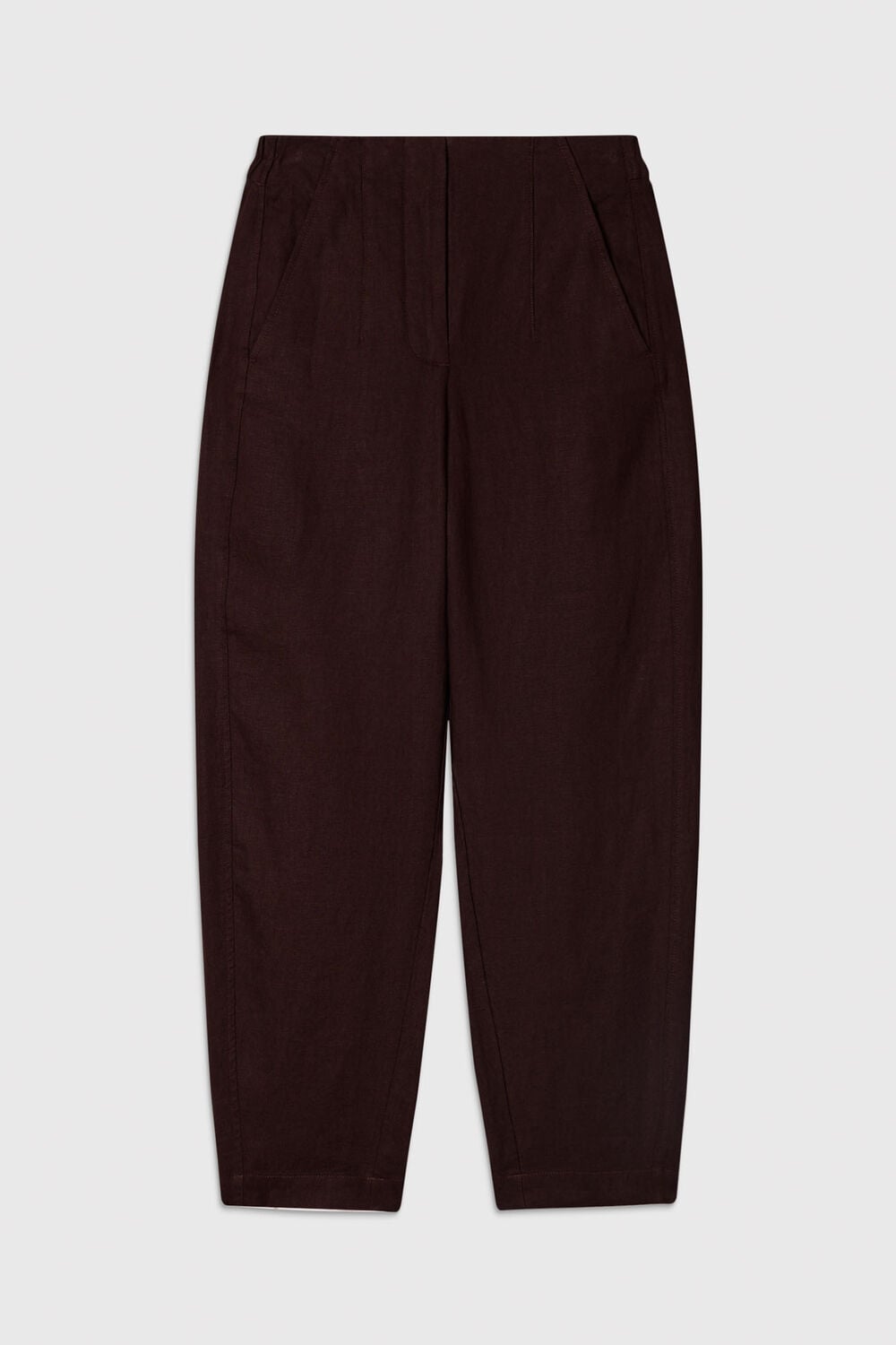 Brown Petite Linen Barrel Leg Trouser