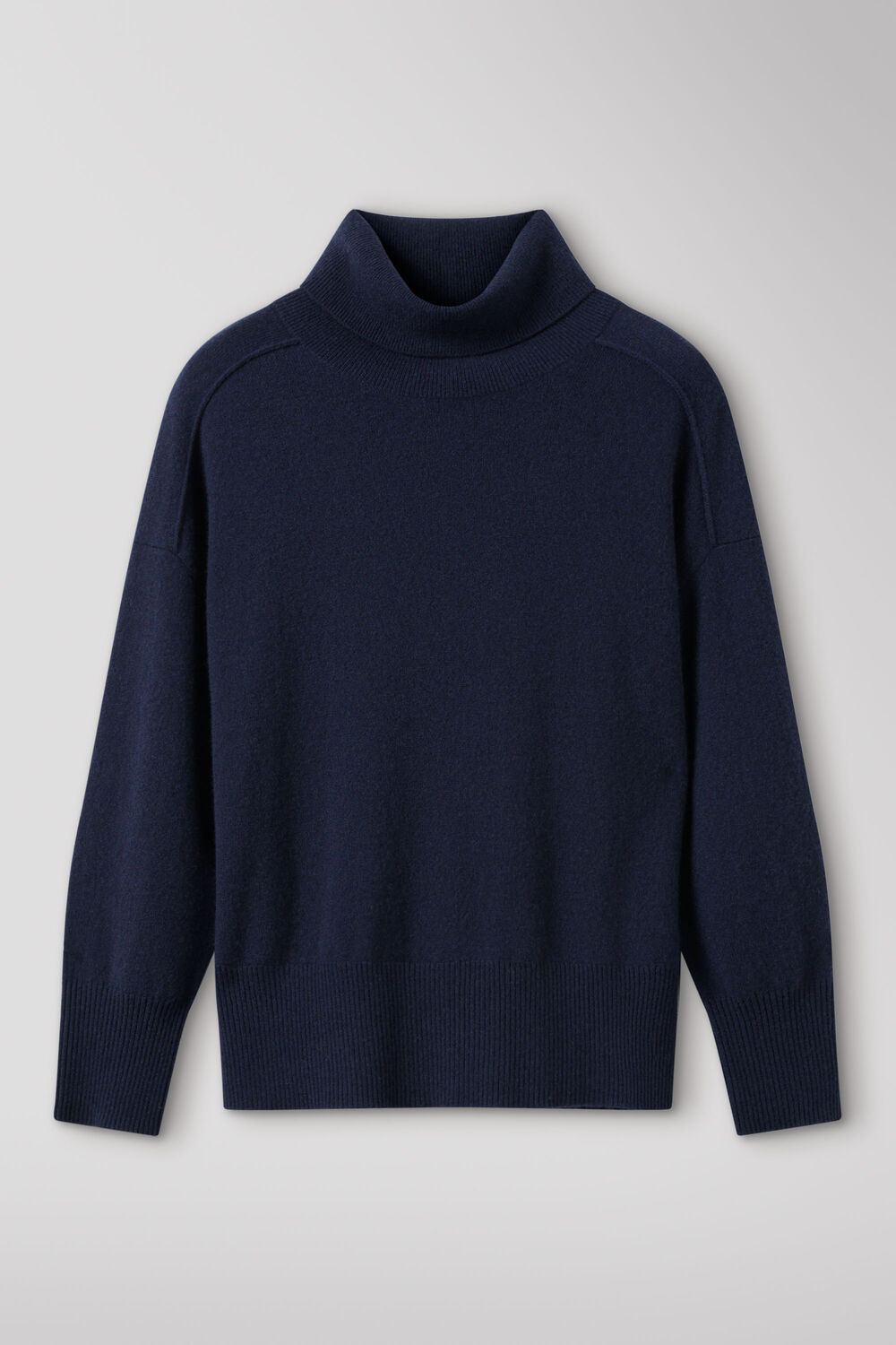 Navy Cashmere Seam Roll Neck Knit