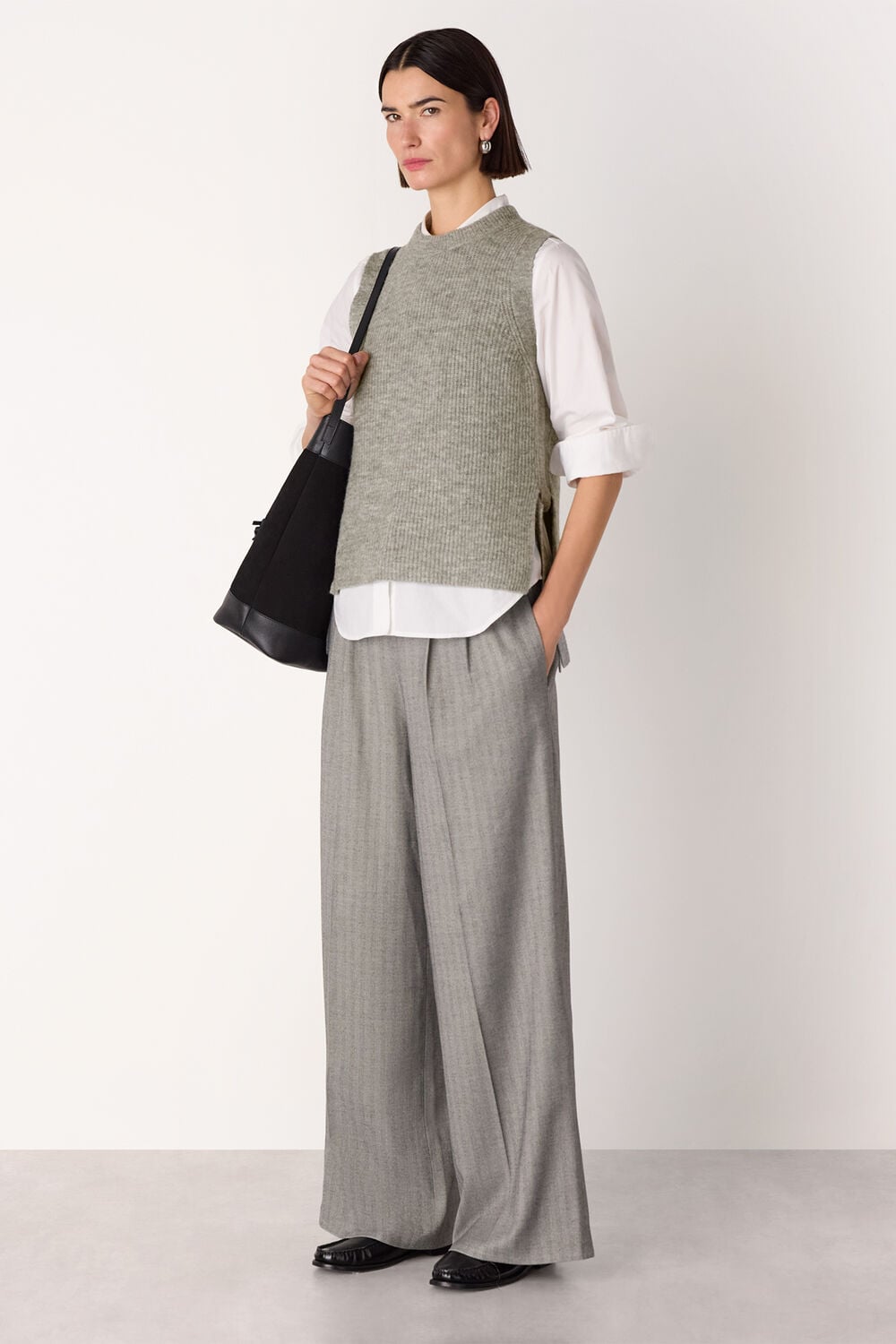 Grey Wool Mix Side Tie Detail Tank