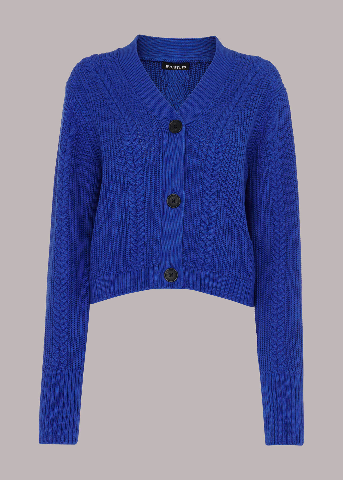Blue Cropped Cable Cardigan WHISTLES