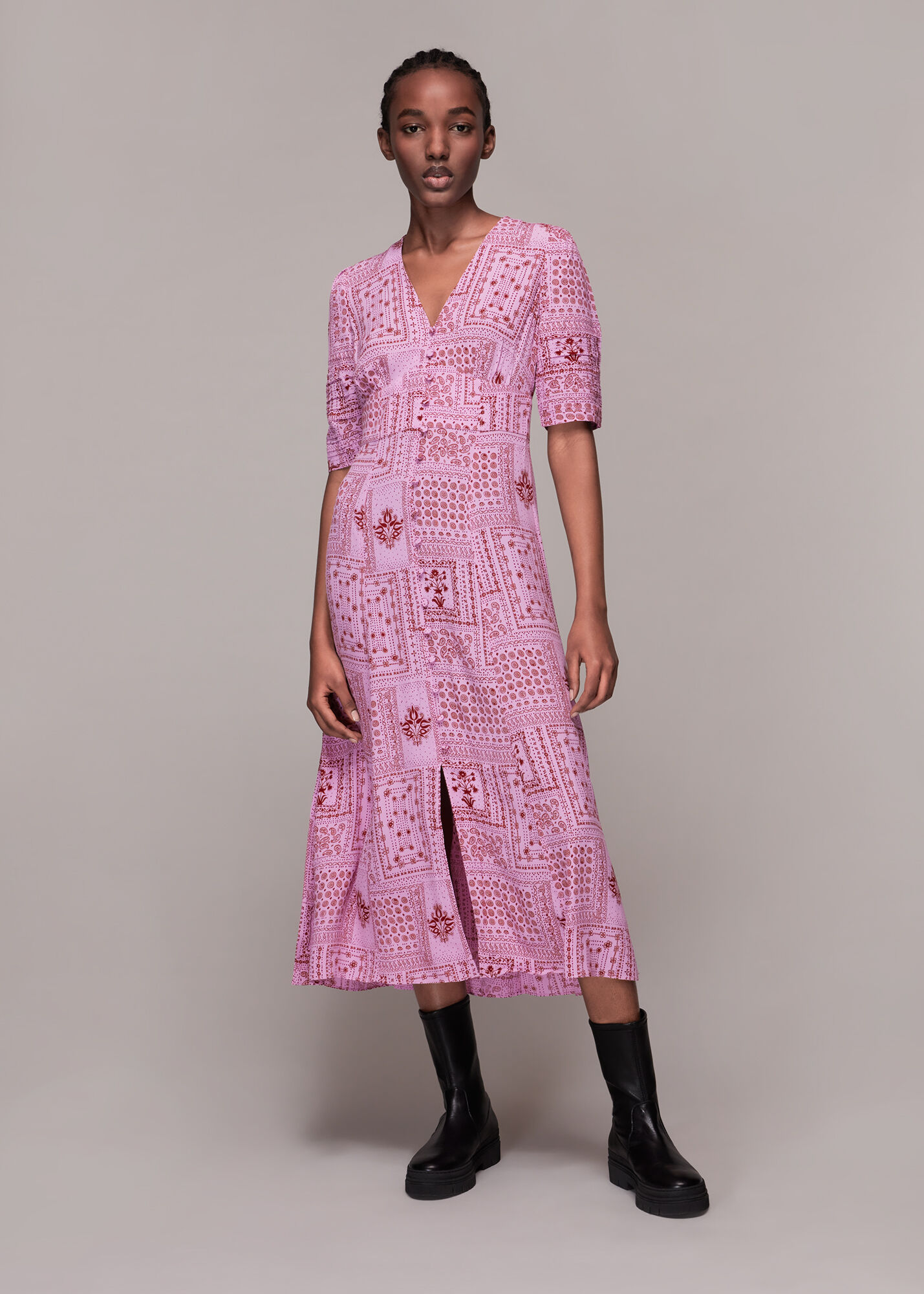 Pink/Multi Bandana Print Neave Dress | WHISTLES | Whistles US