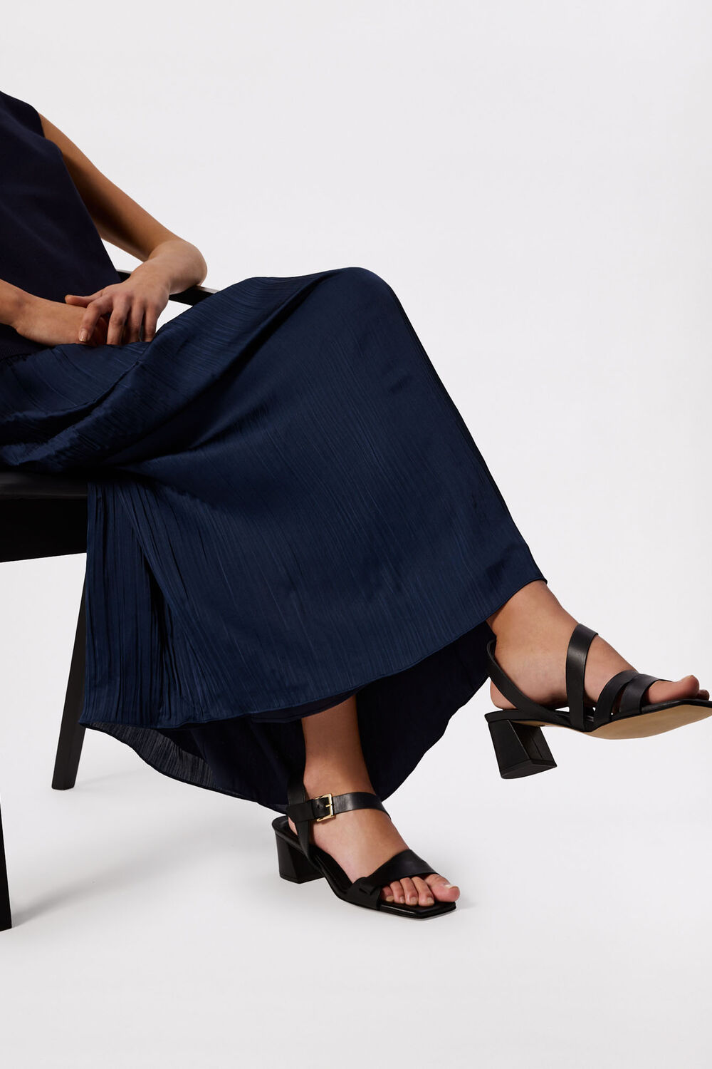 Black Block Heel Buckle Sandal