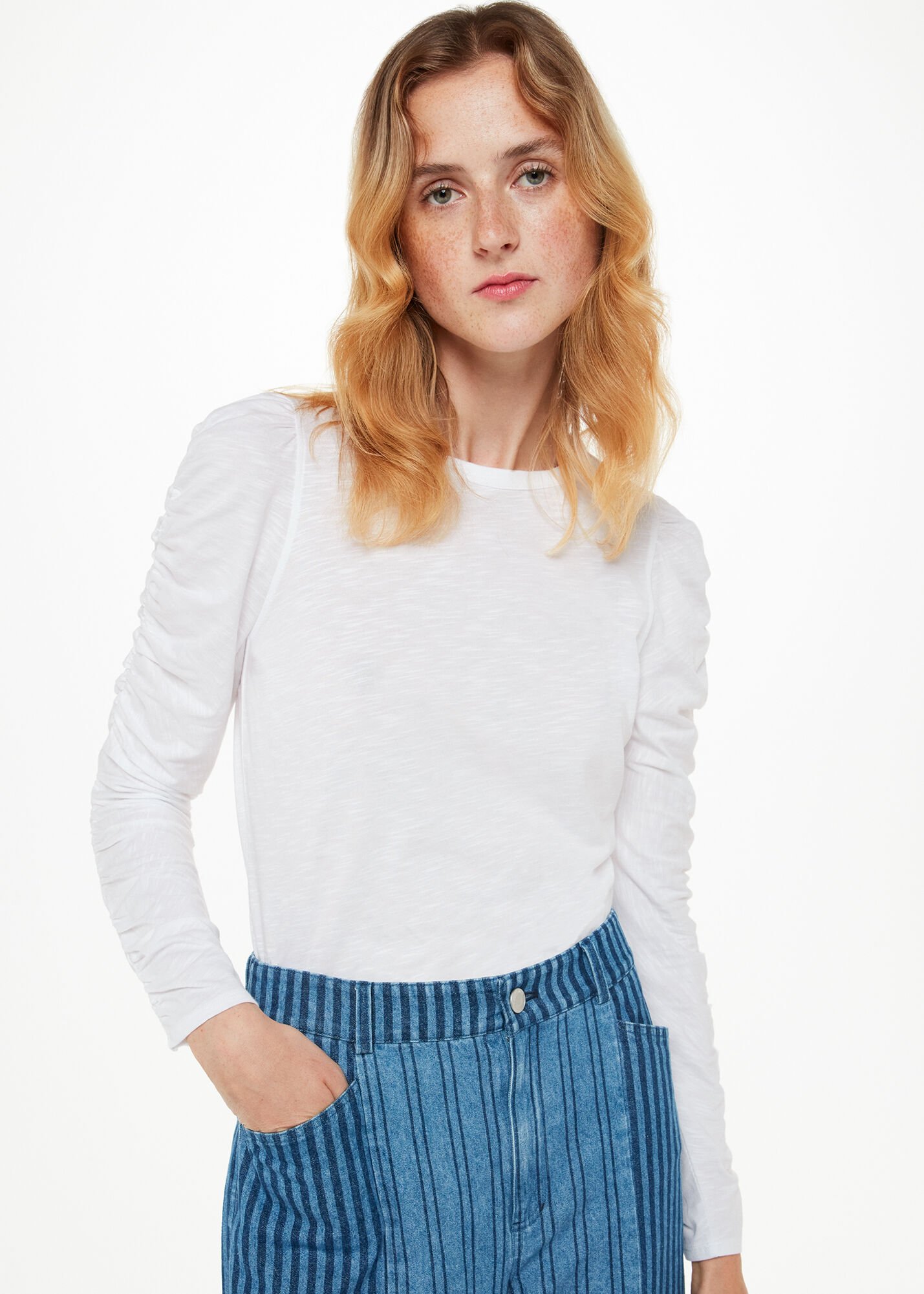 White Ruched Sleeve Top WHISTLES
