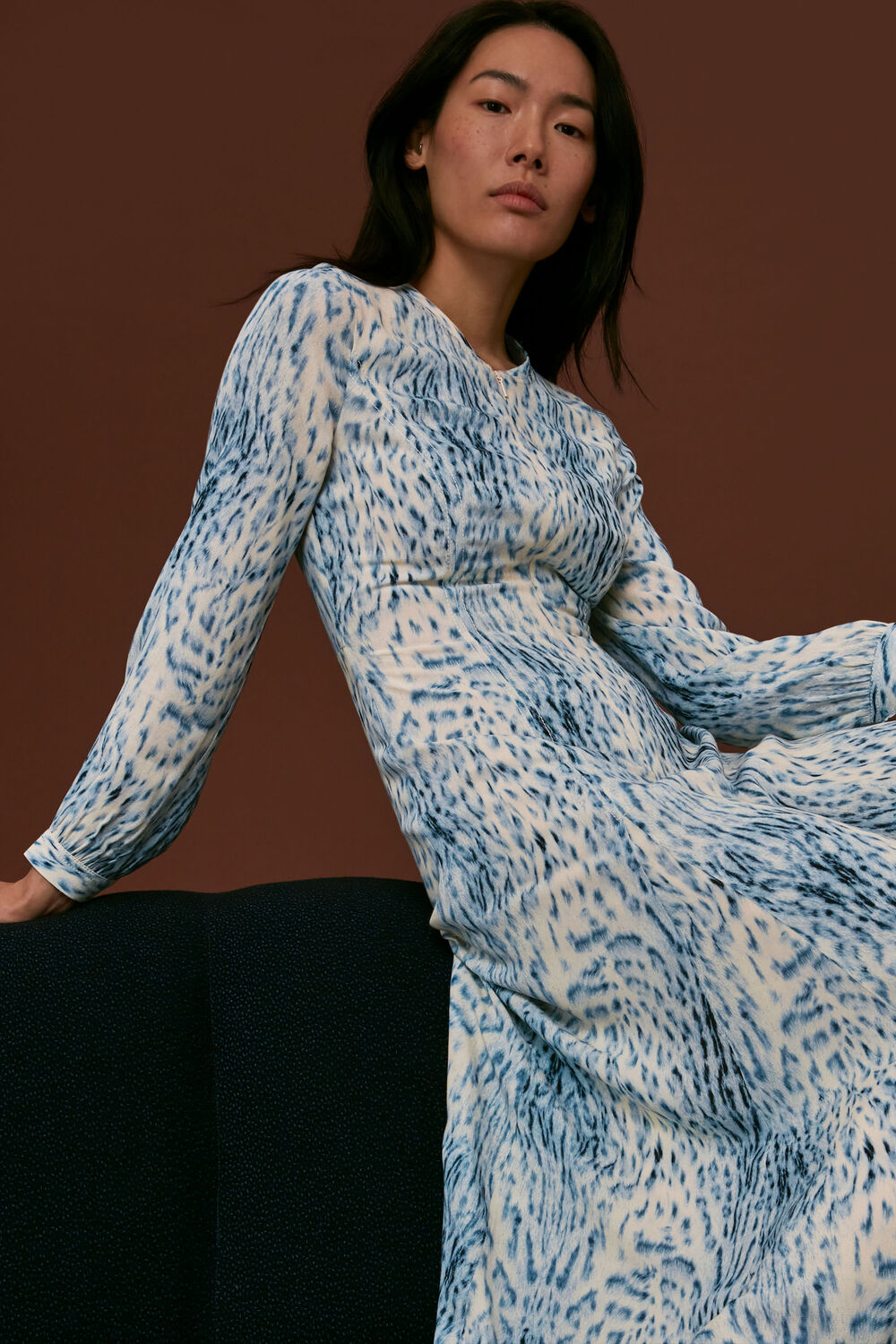 Blue Brushed Animal Zip Front Dress