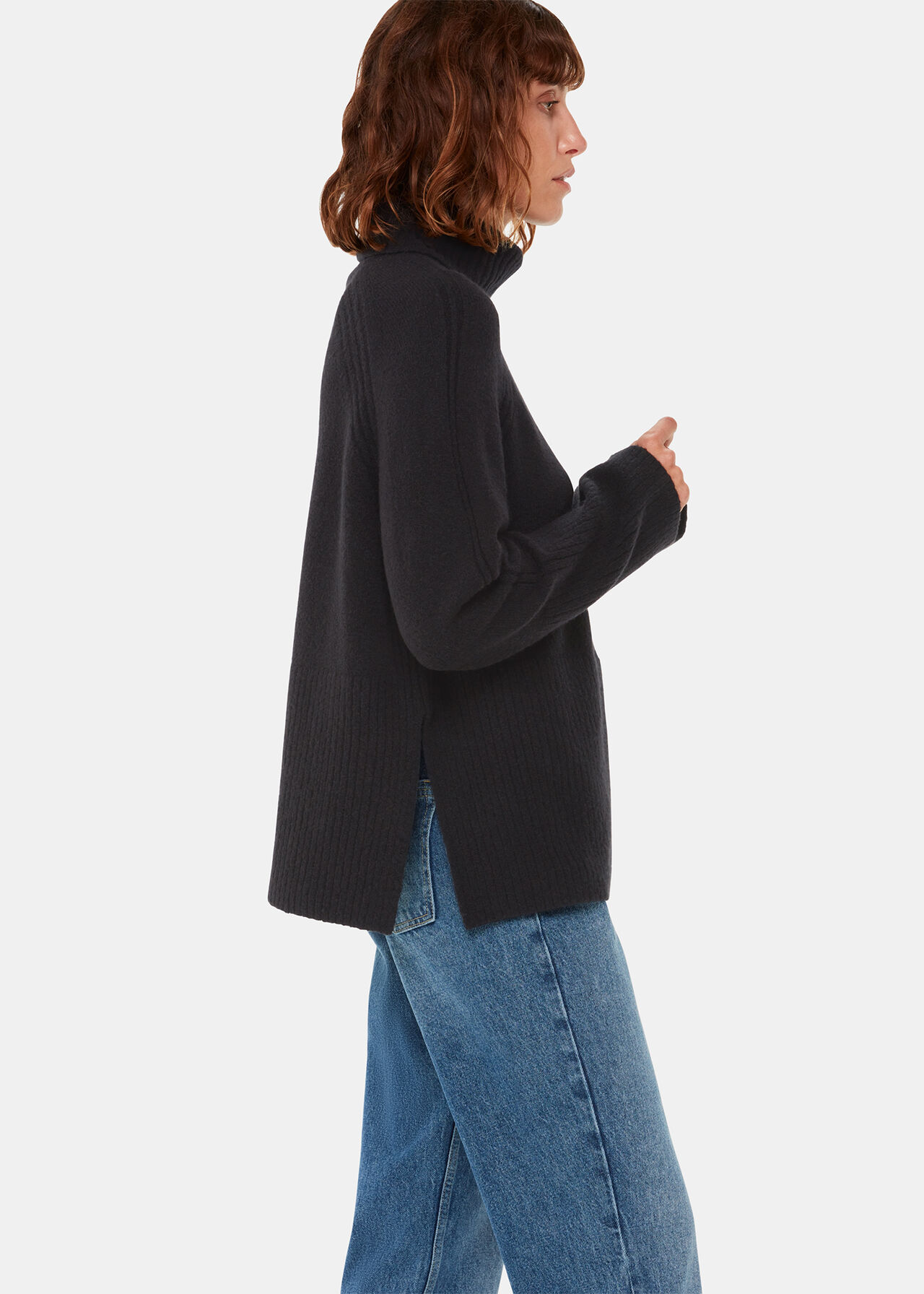 Textured Rib Detail Roll Neck
