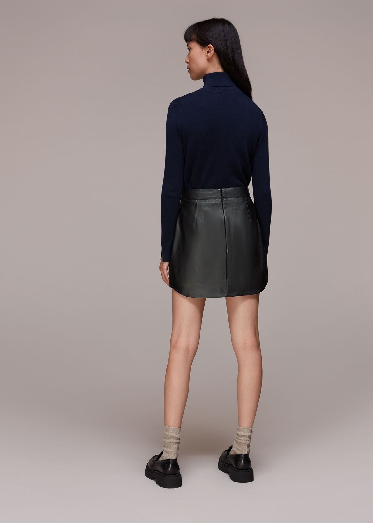 Leather Curved Hem Mini Skirt