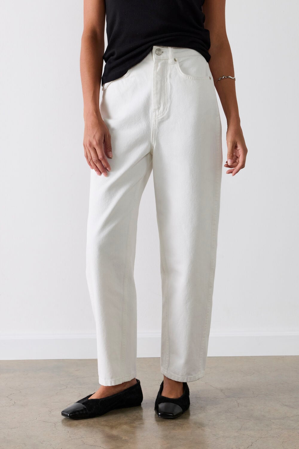 White Authentic Barrel Leg Jean