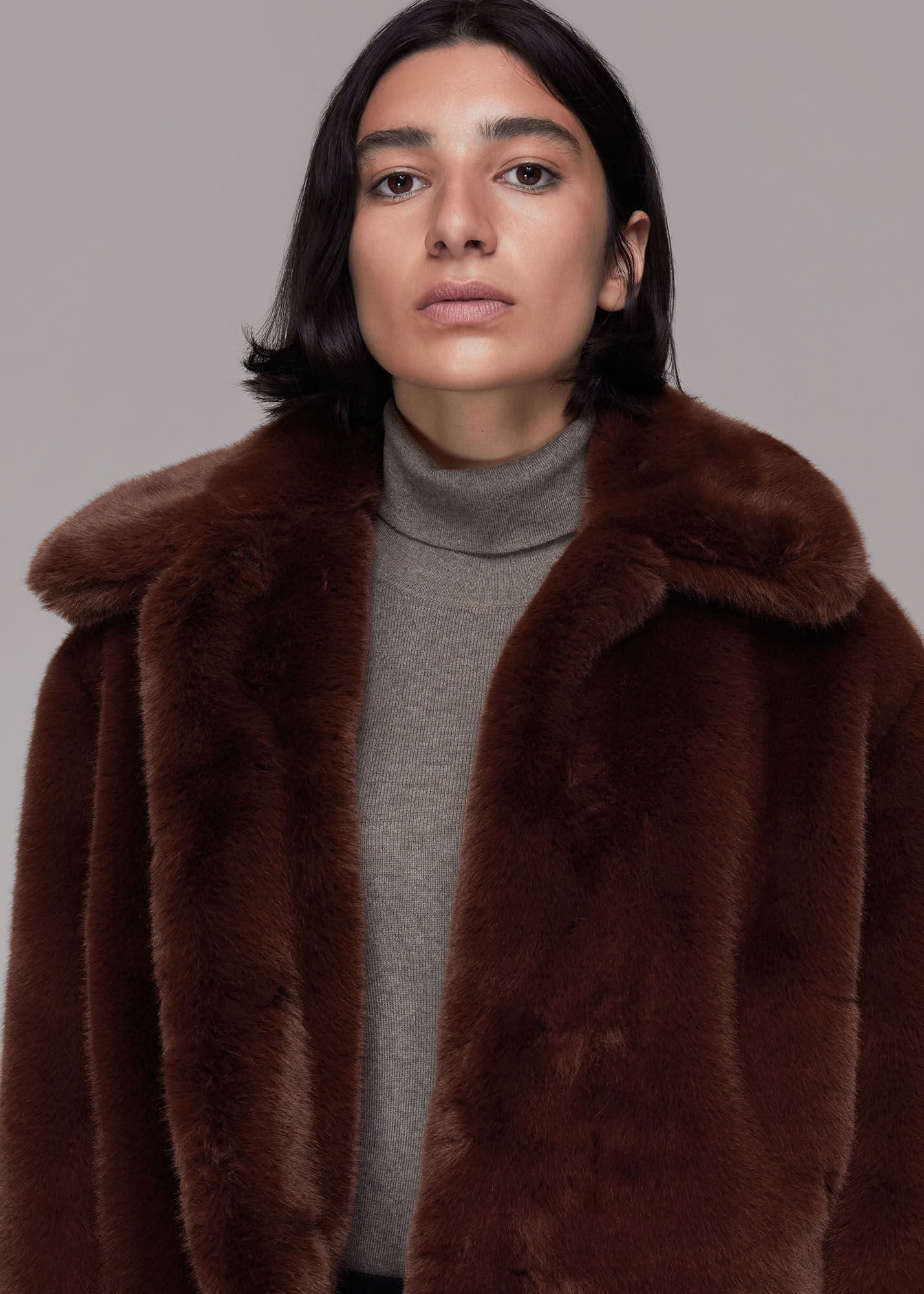 Chocolate Drew Faux Fur Coat WHISTLES