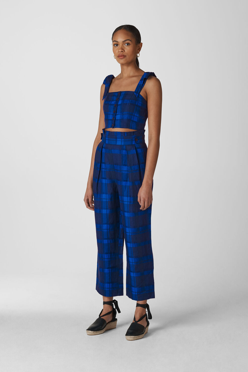 Check Pleated Trouser Blue/Multi