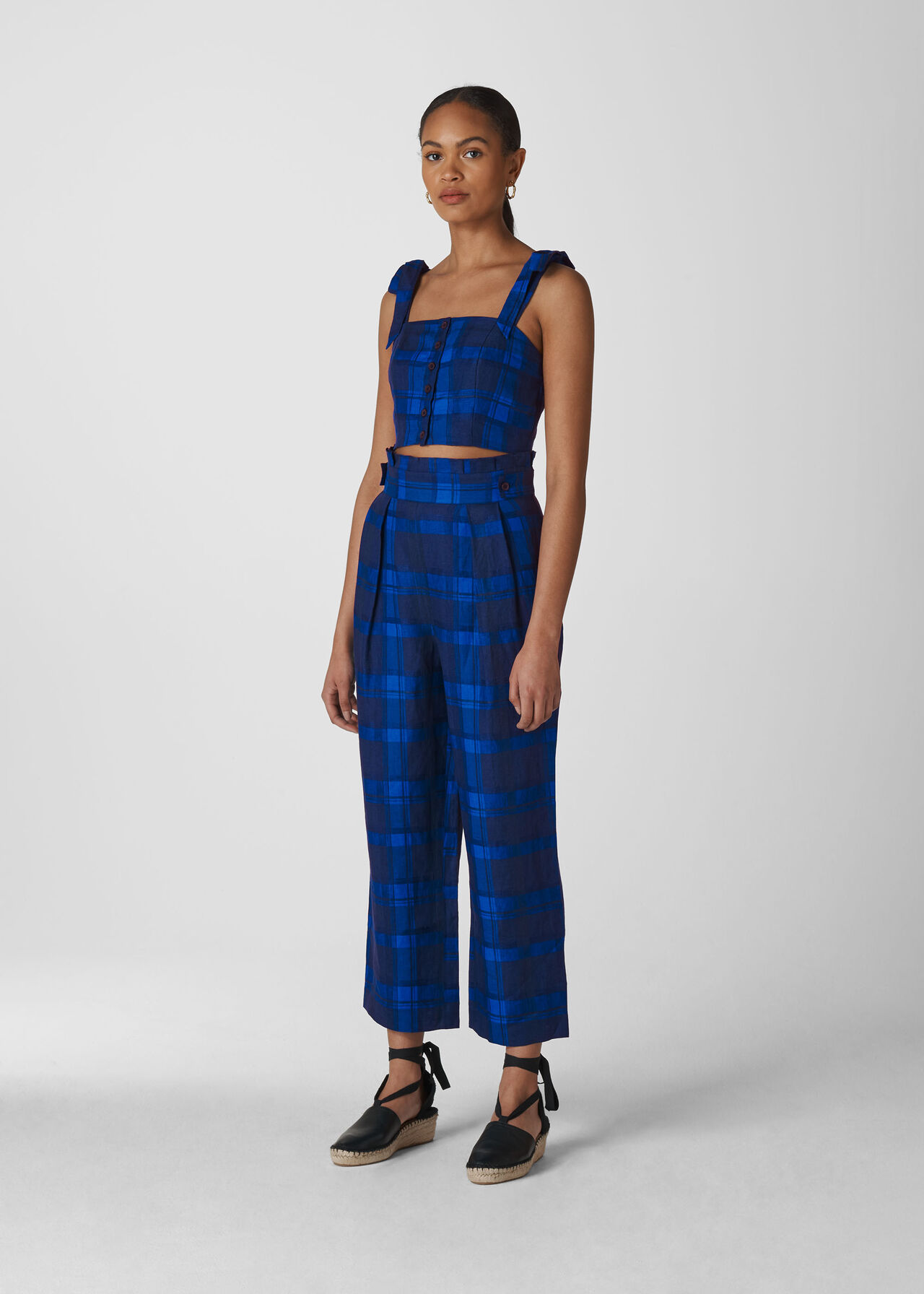 Check Pleated Trouser Blue/Multi