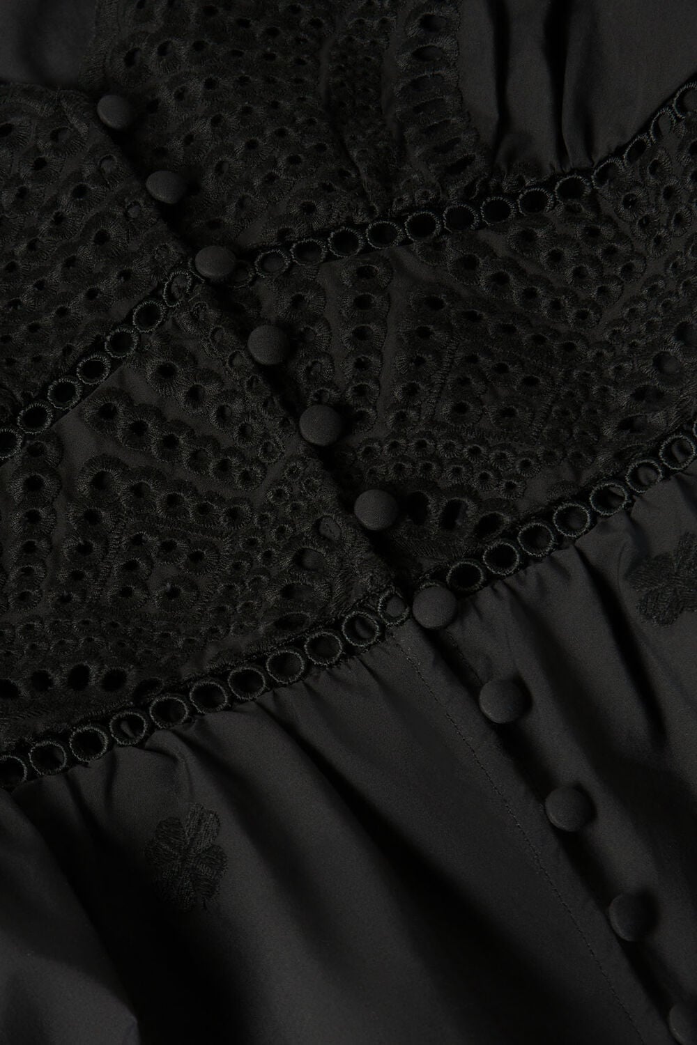 Black Cotton Broderie V Neck Blouse