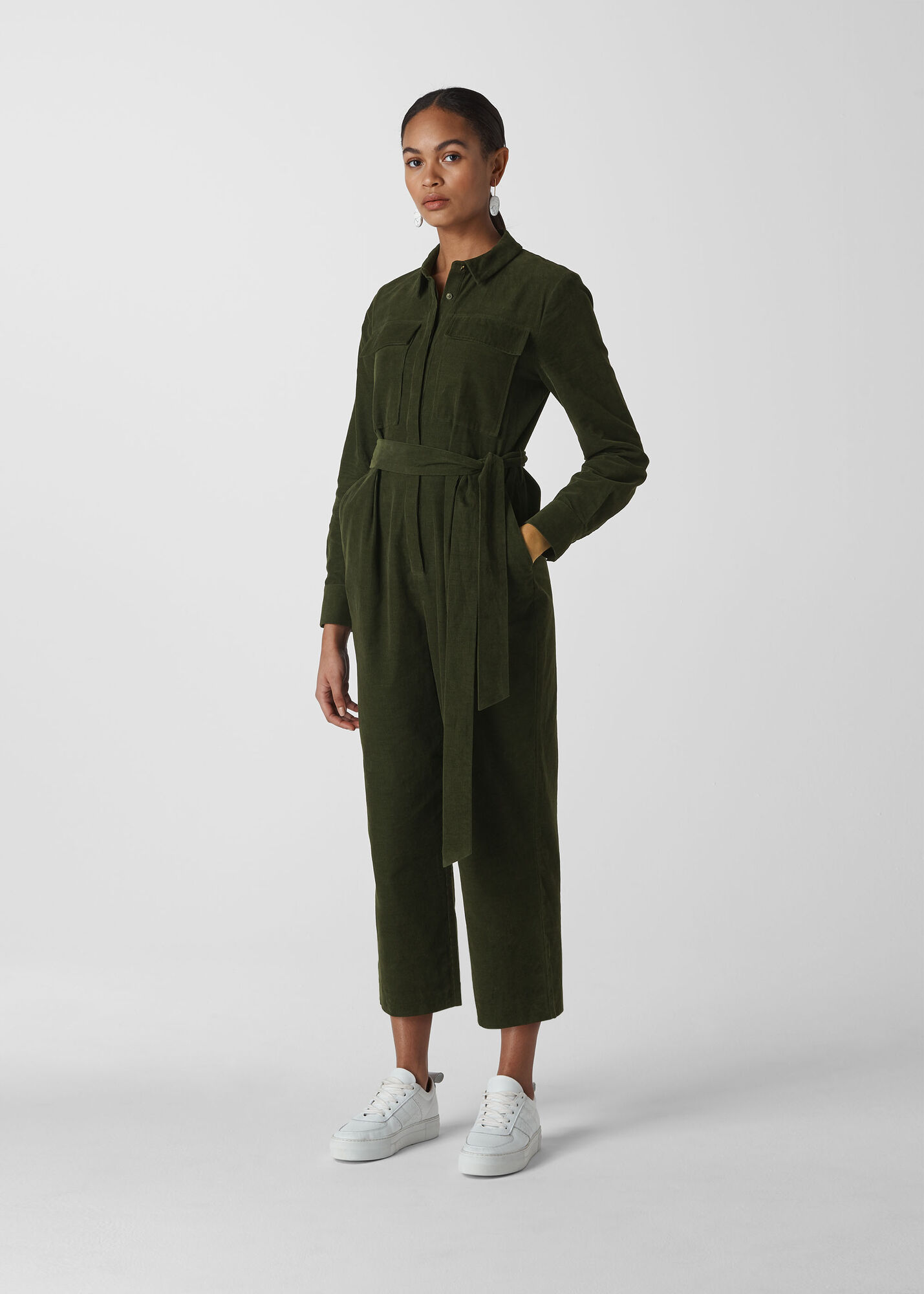 Dark Green Cord Utility Jumpsuit WHISTLES Whistles UK