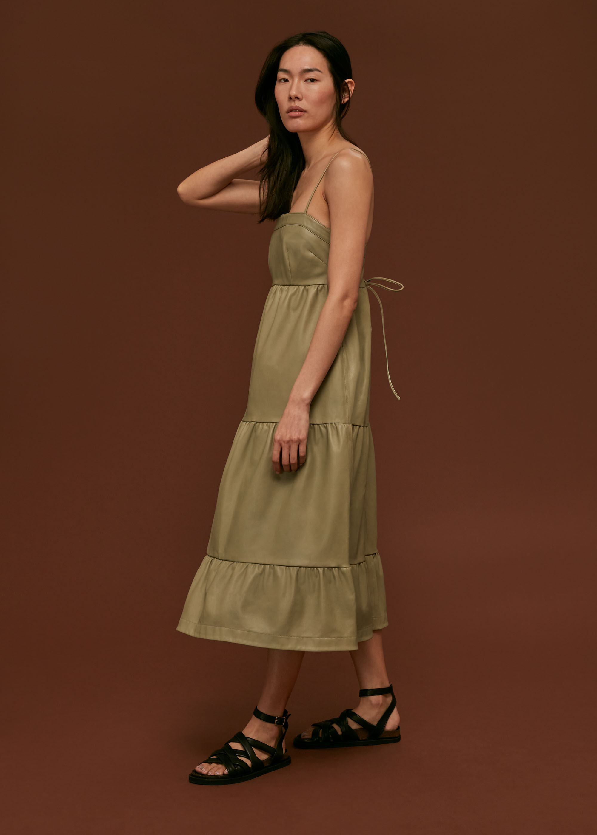 Olive green leather dress clearance