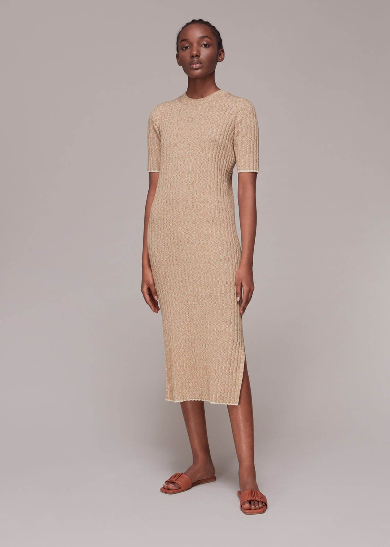 Oatmeal Eva Rib Knit Midi Dress | WHISTLES |