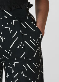 Kuba Print Linen Trouser Black/Multi
