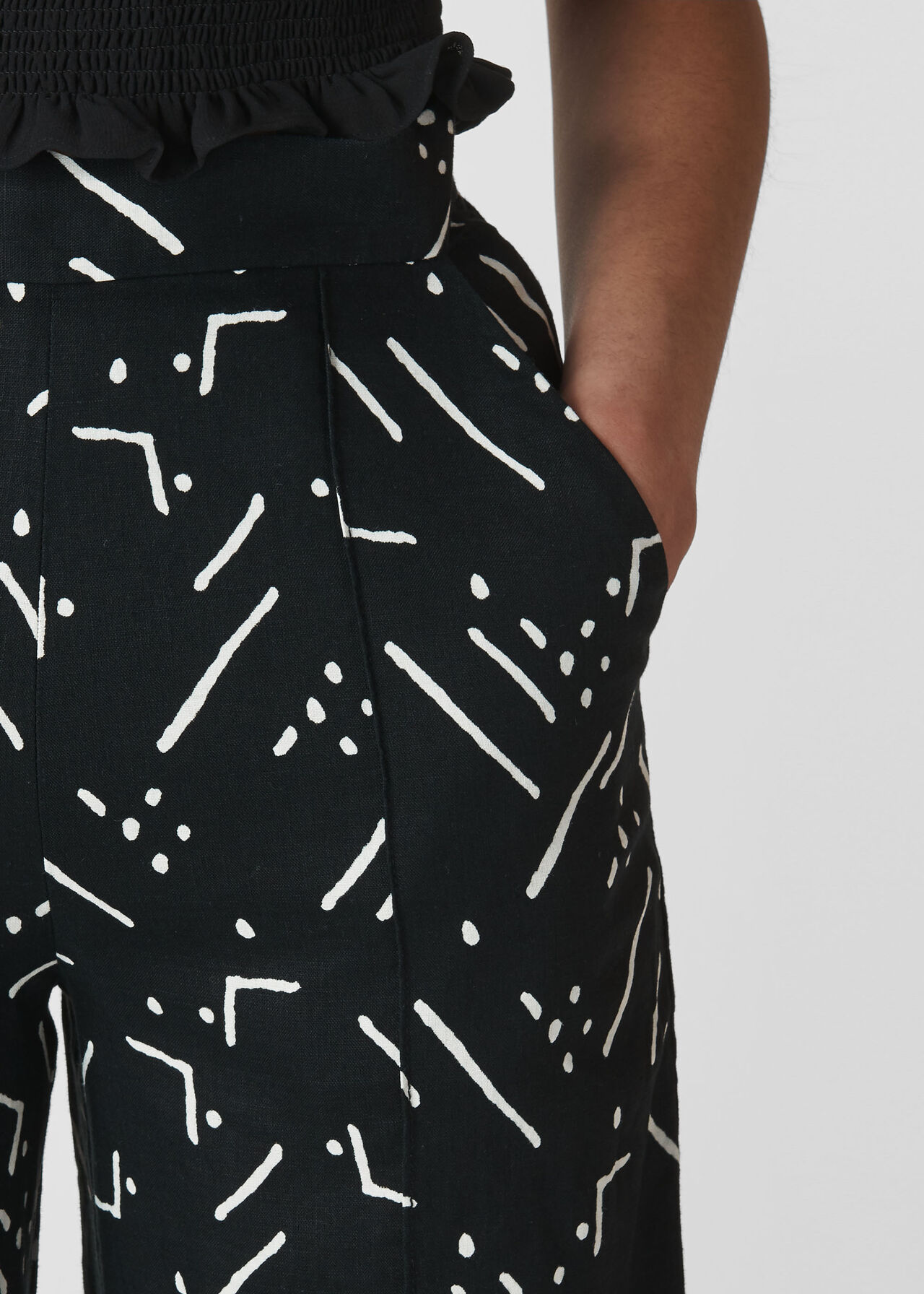 Kuba Print Linen Trouser Black/Multi
