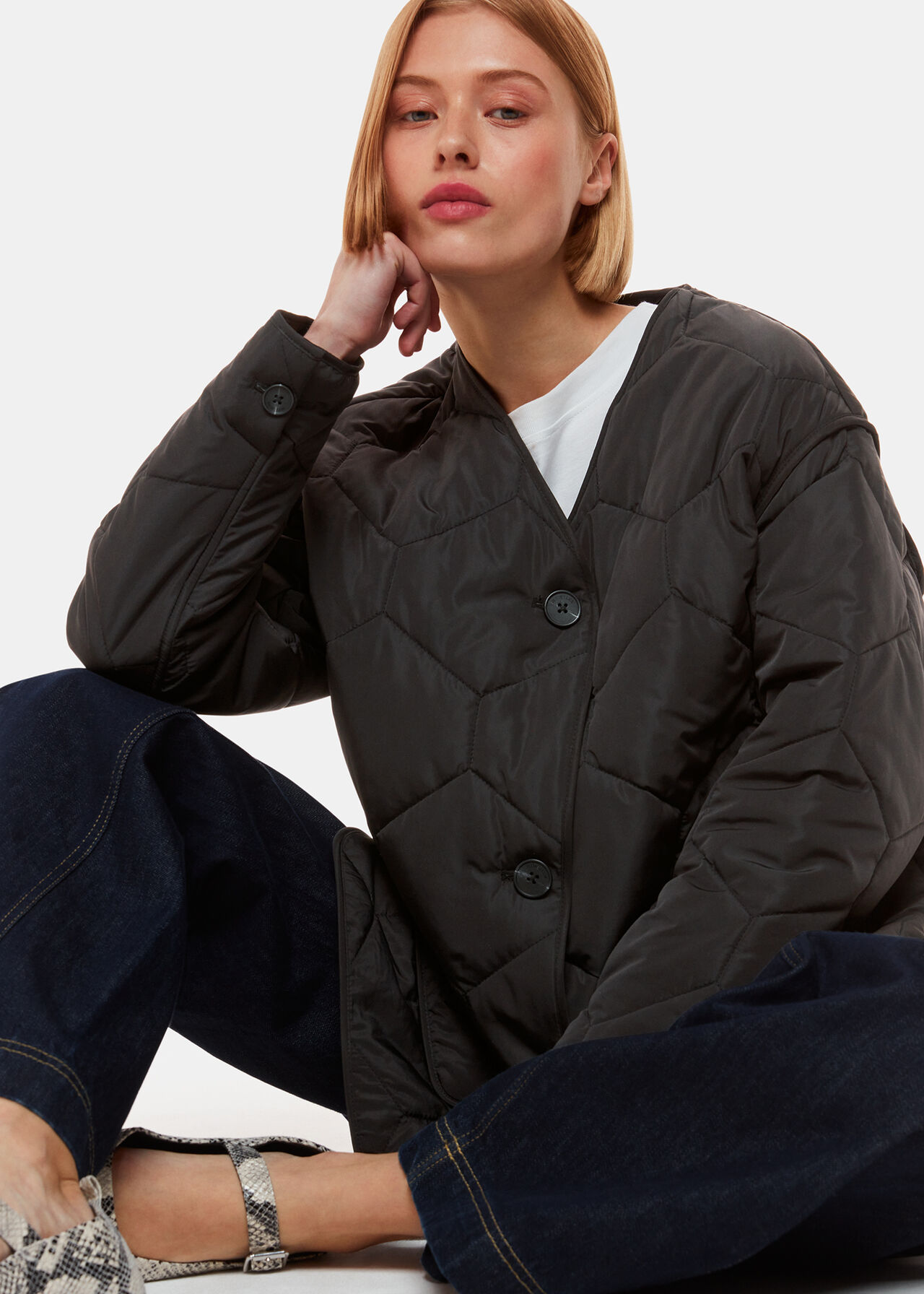 Black Rita Short Quilted Coat | WHISTLES