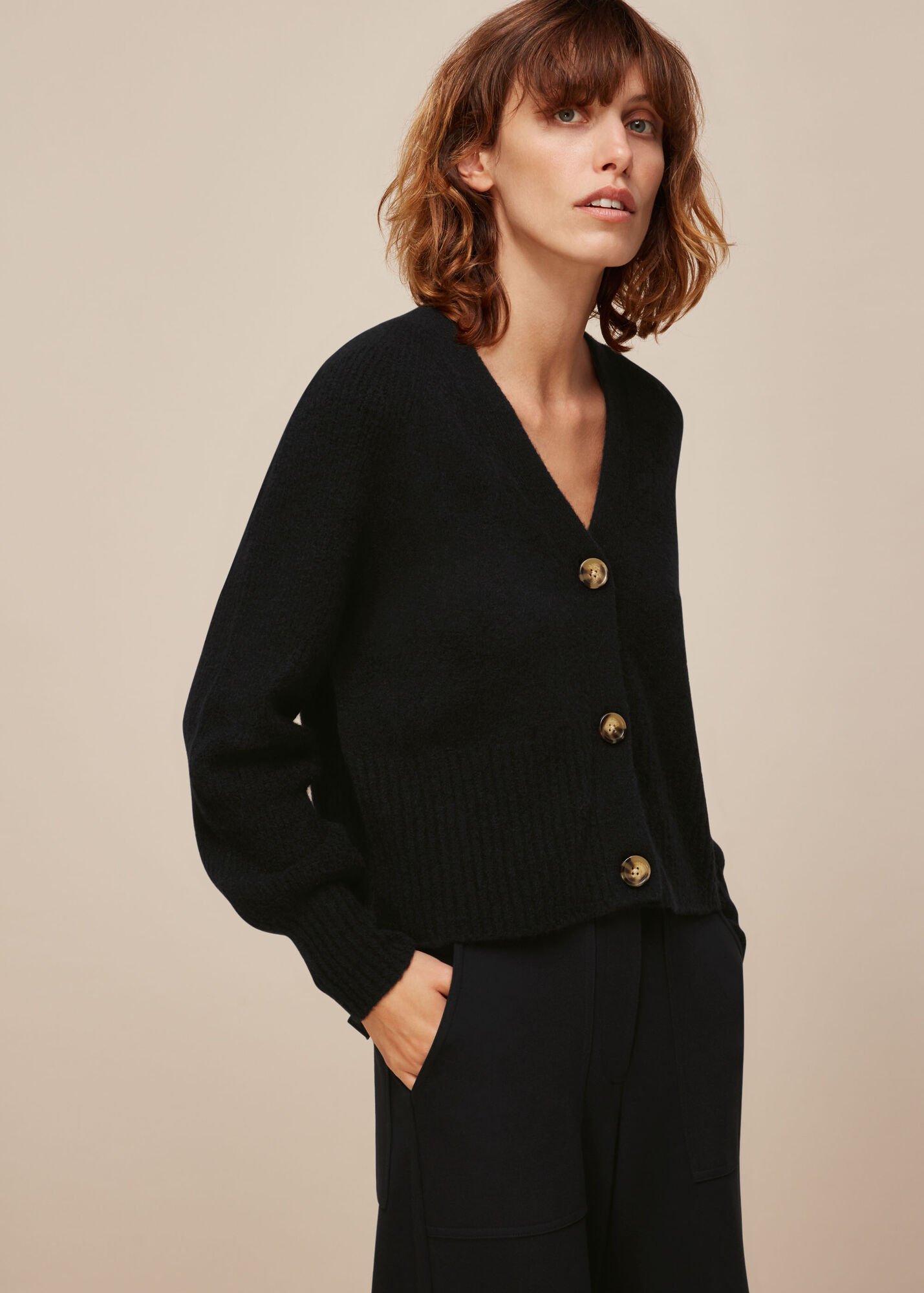 Black Full Sleeve Knitted Cardigan | WHISTLES