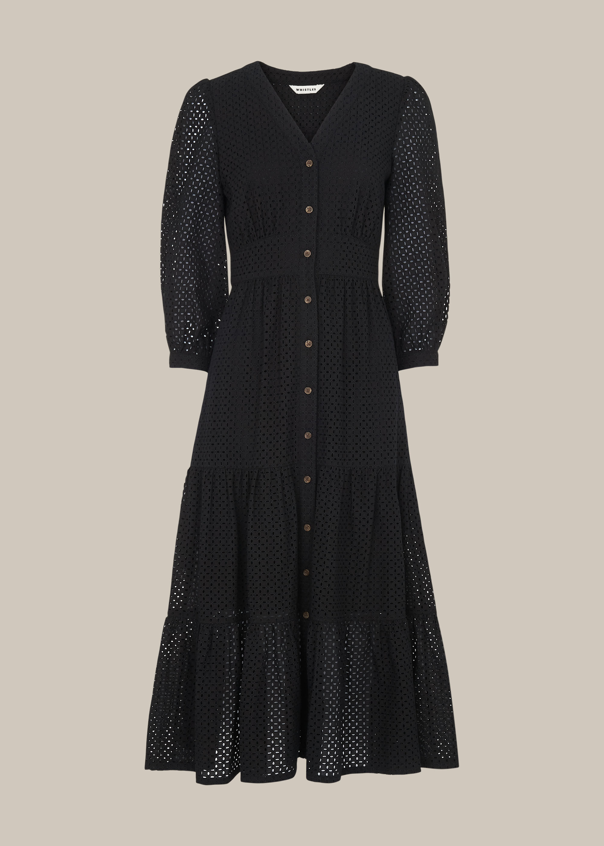 Black Sara Midi Broderie Dress 