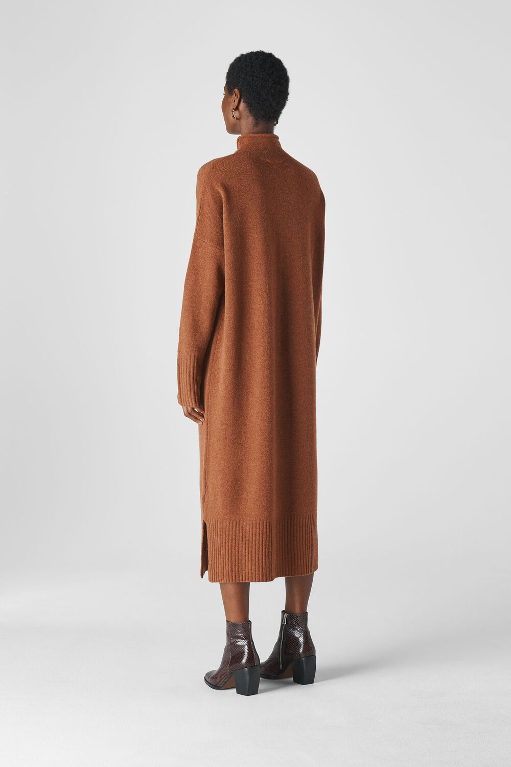 Rib Sleeve Knit Midi Dress Camel