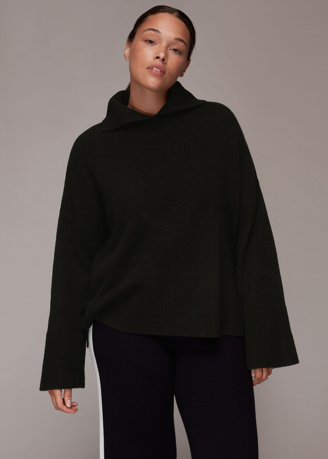 Black Rib Detail Collar Jumper | WHISTLES | Whistles UK