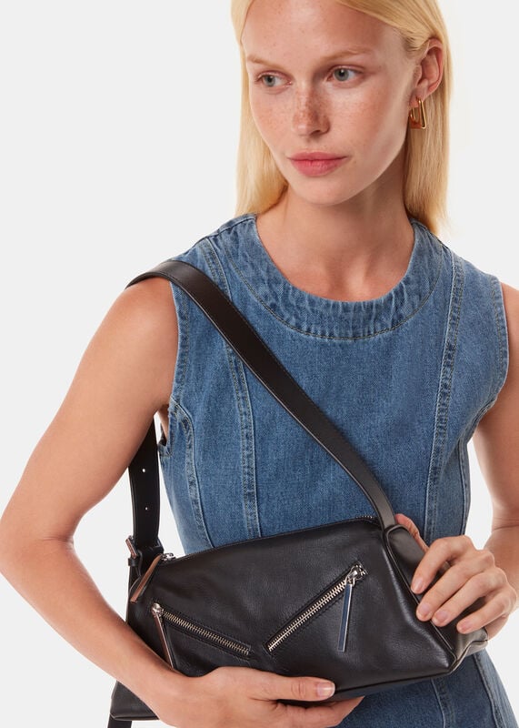 Black Seva Triple Zip Shoulder Bag