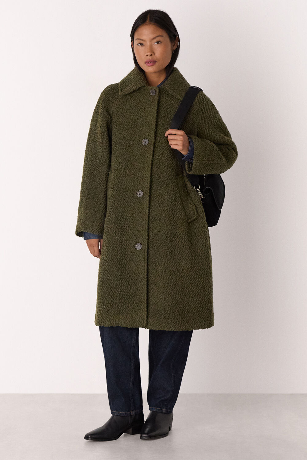 Khaki Petite Romy Boucle Coat