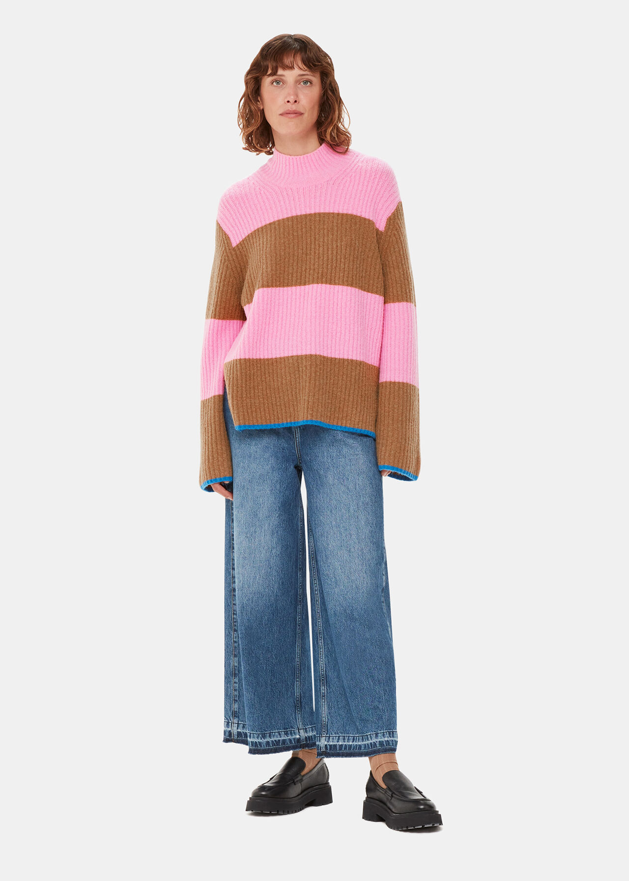 Pink/Multi Block Stripe Rib Funnel Neck | WHISTLES