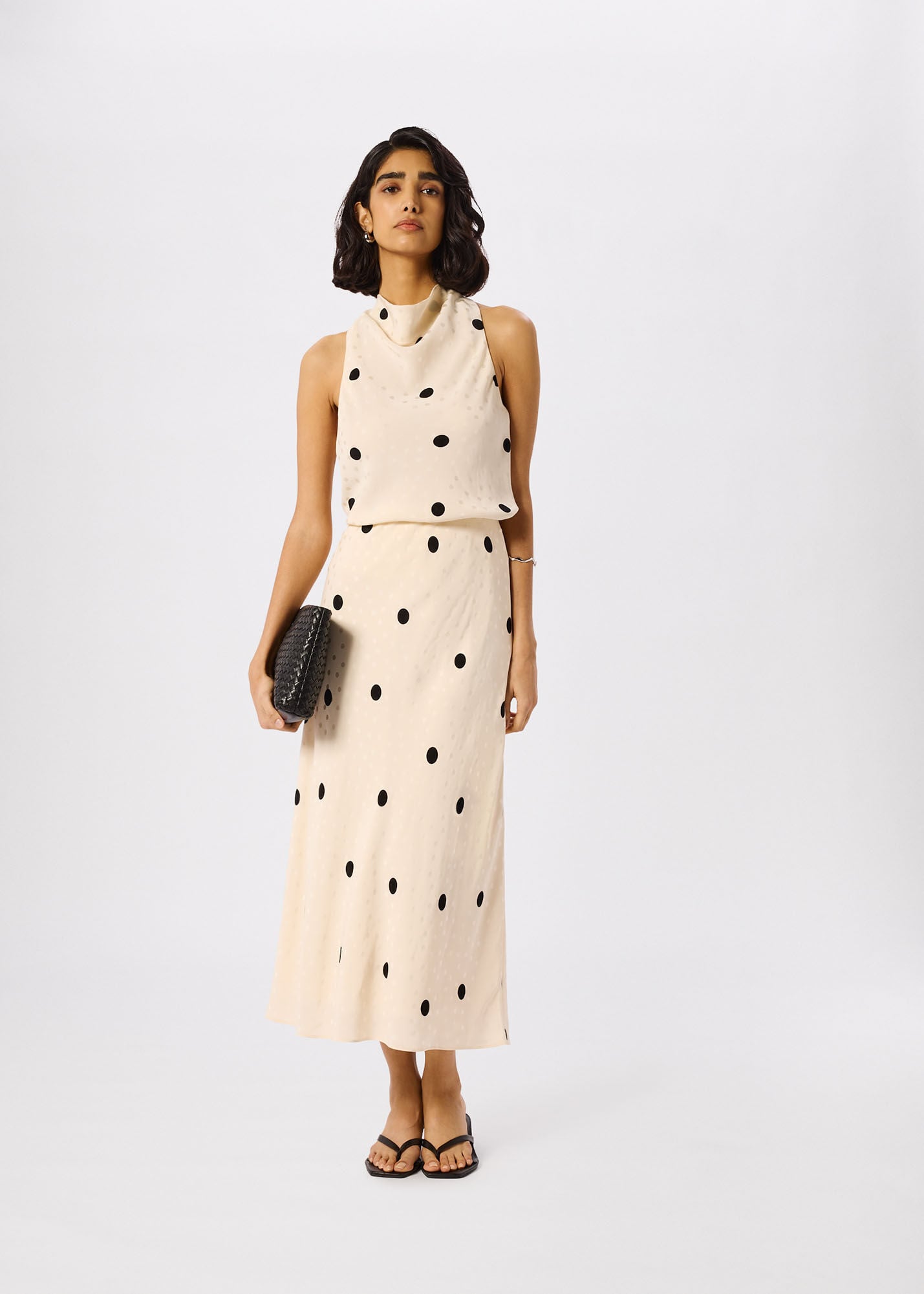 Cream/Multi Jacquard Spot Satin Midi Skirt | WHISTLES | Whistles UK |