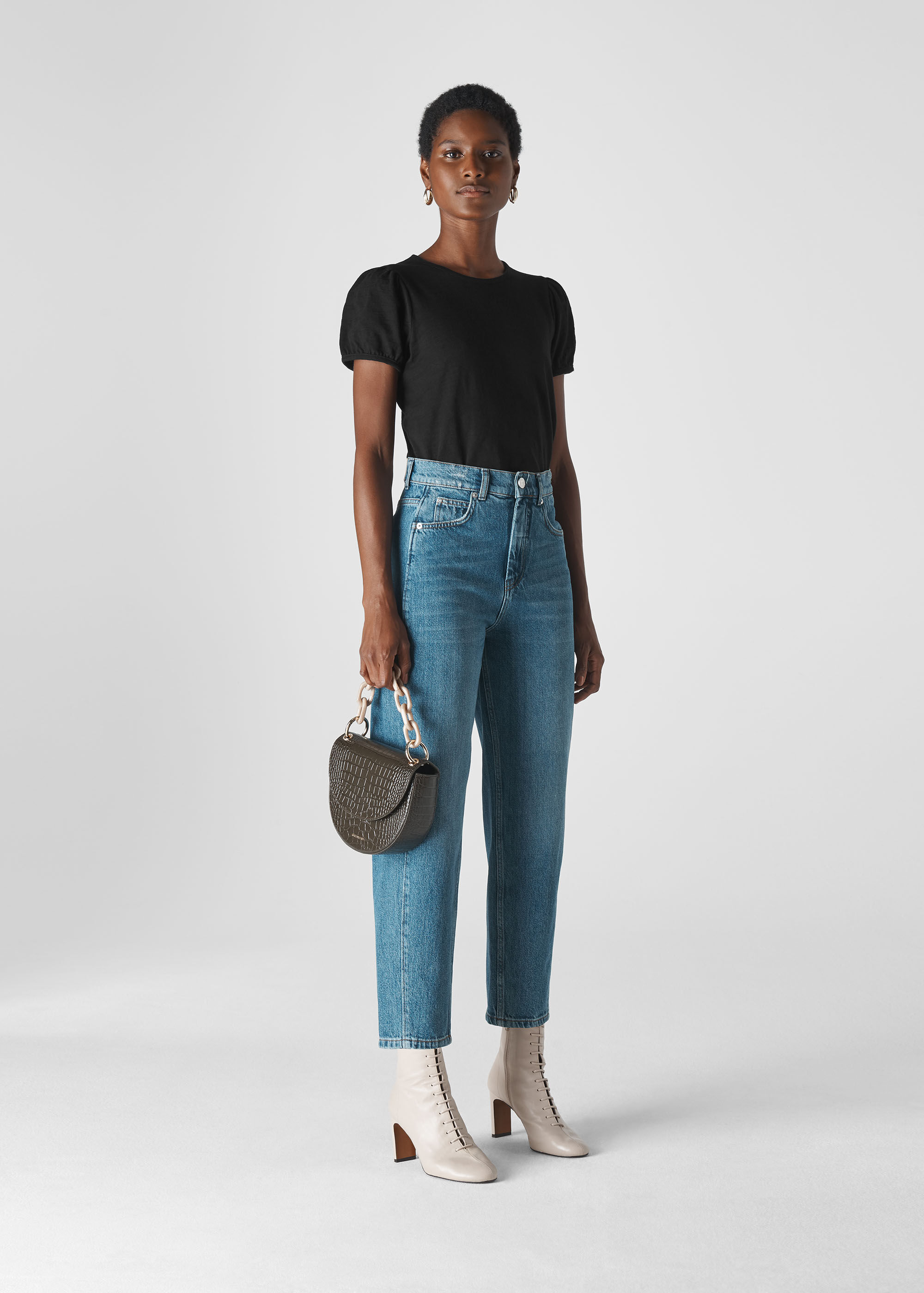 Black puff sleeve t shirt sales