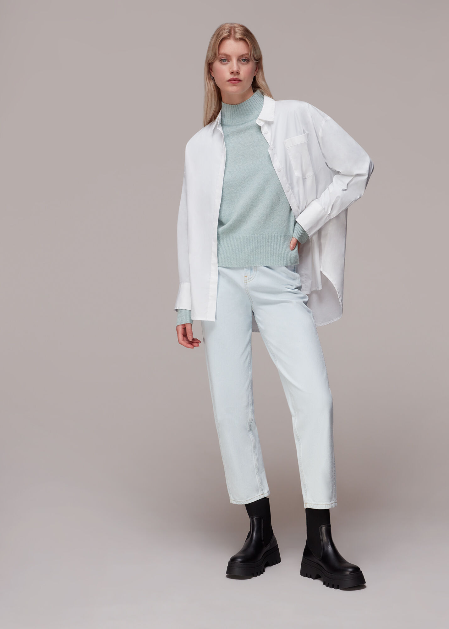 Pale Blue Ferne Wool Funnel Neck Jumper WHISTLES