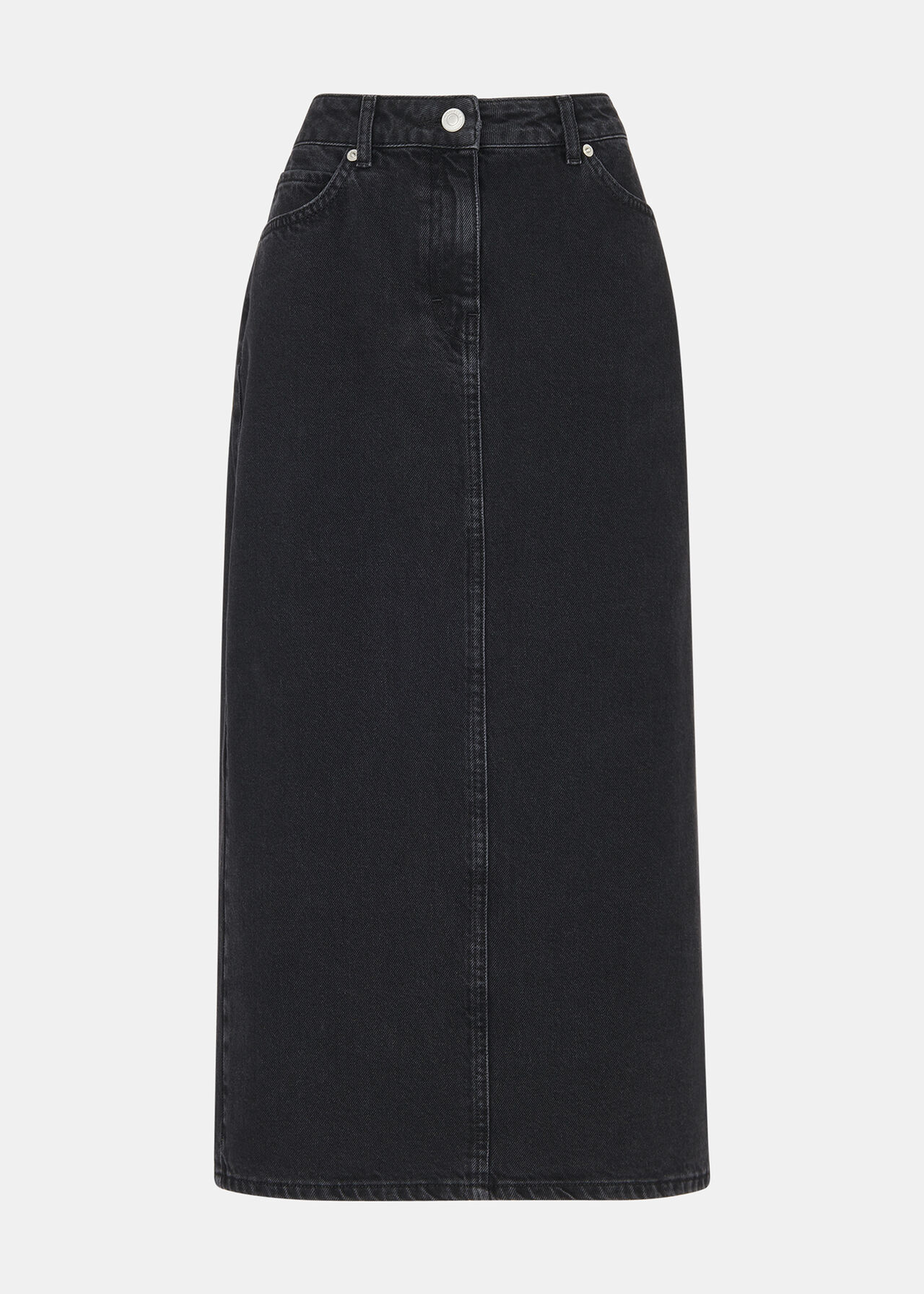 Washed Black Denim Midi Skirt | WHISTLES | Whistles UK
