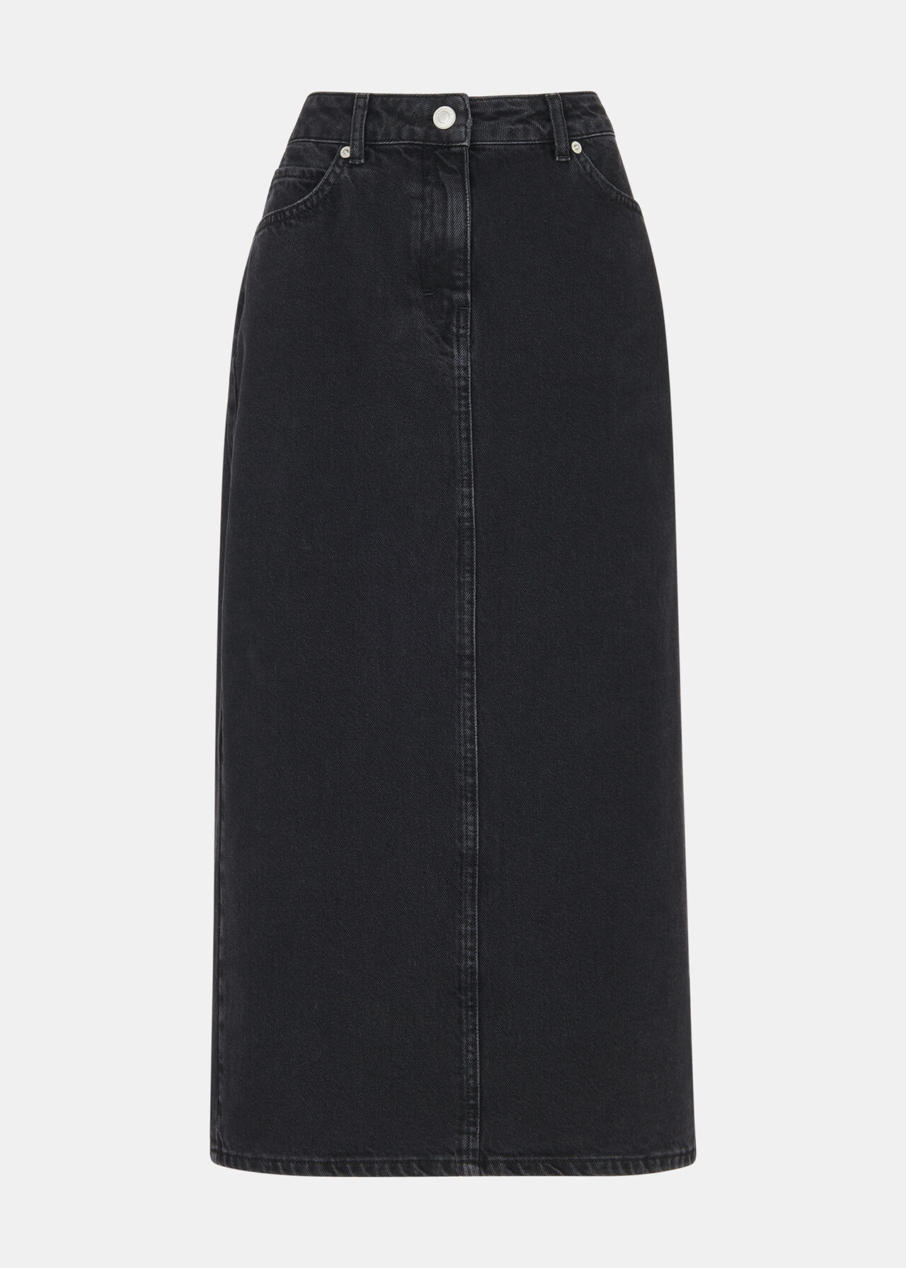 Washed Black Denim Midi Skirt WHISTLES Whistles UK