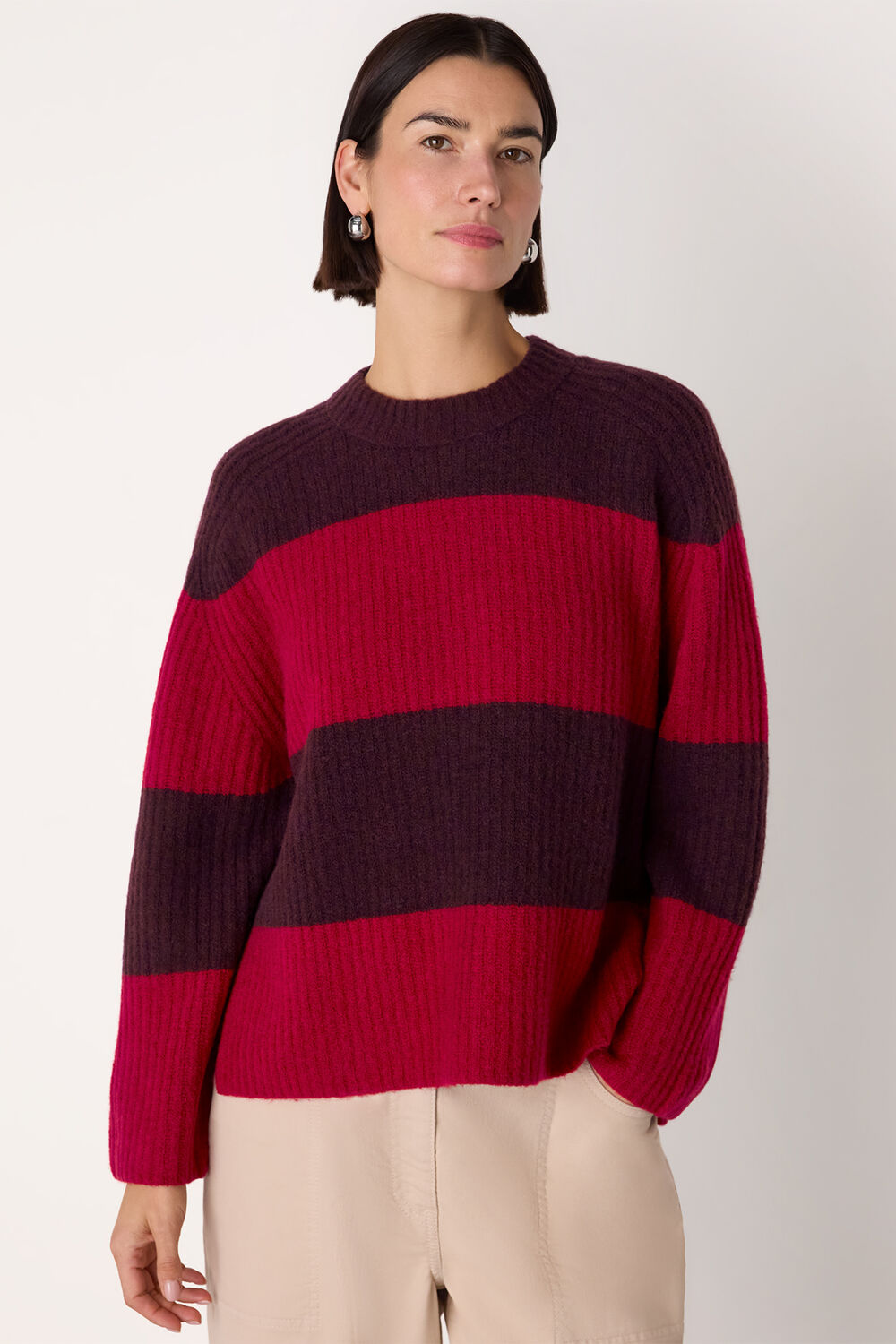 Red Wool Mix Wide Stripe Knit