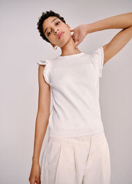 Pointelle Frill Sleeve Top Ivory