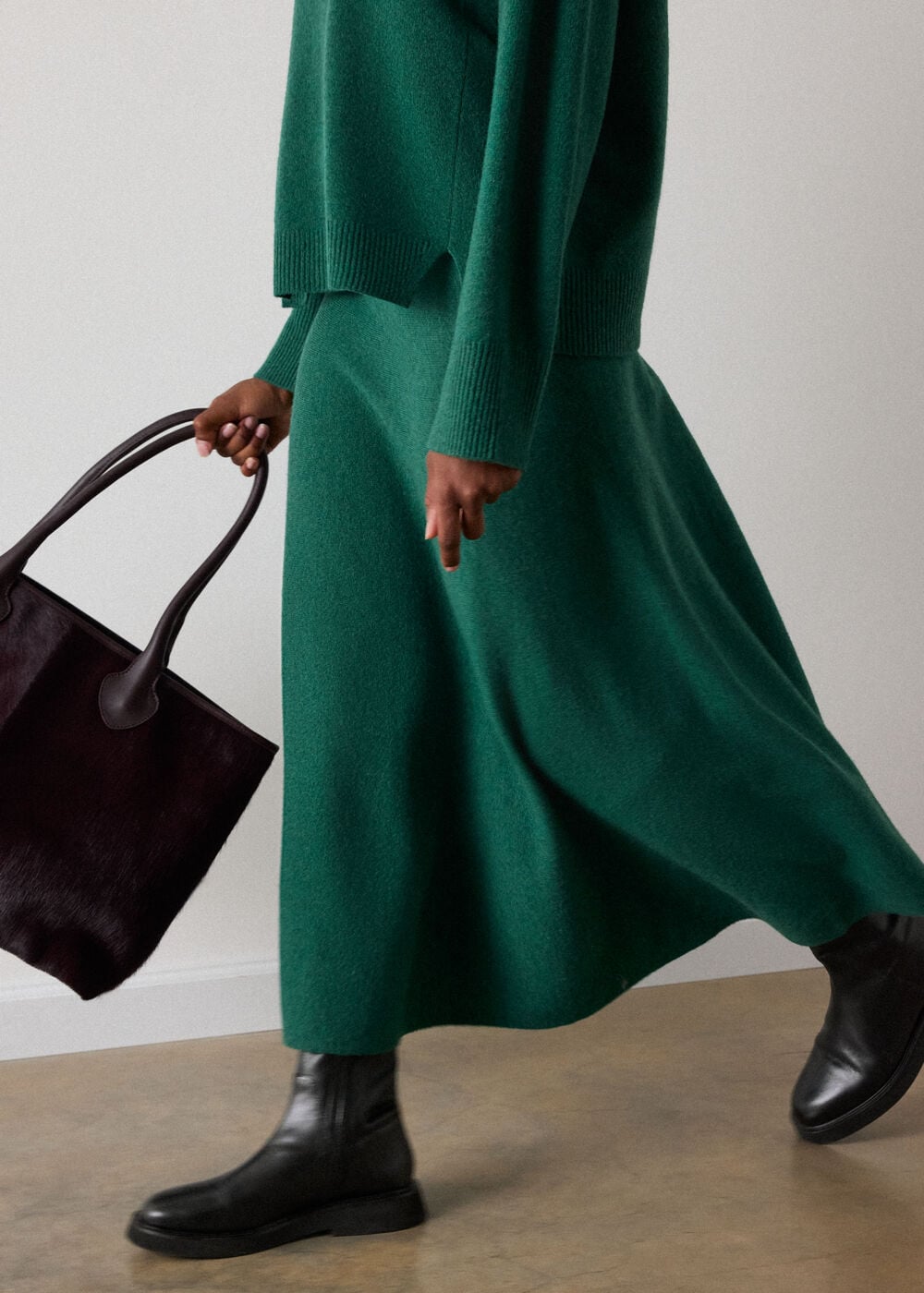 Green Wool Knitted Midi Skirt
