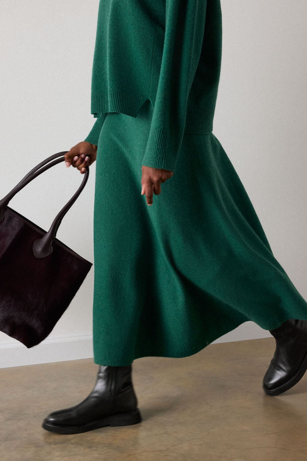 Green Wool Knitted Midi Skirt