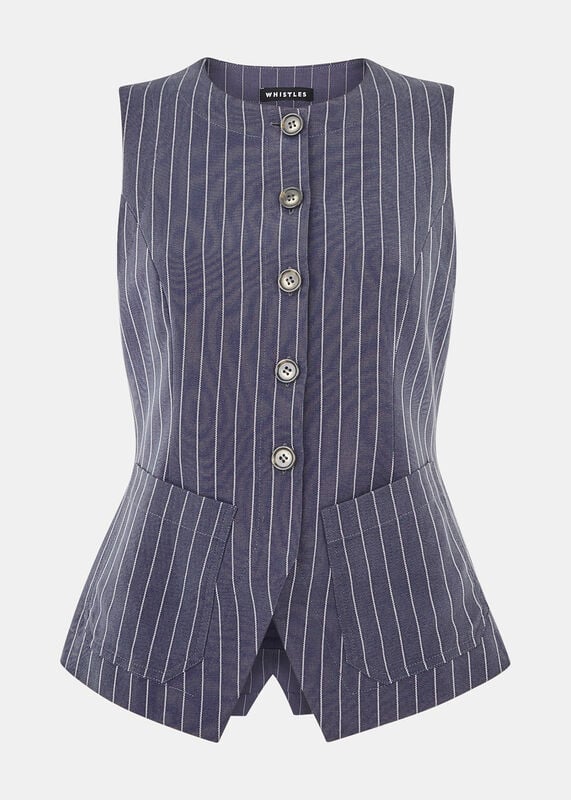 Navy Petite Lottie Pinstripe Waistcoat