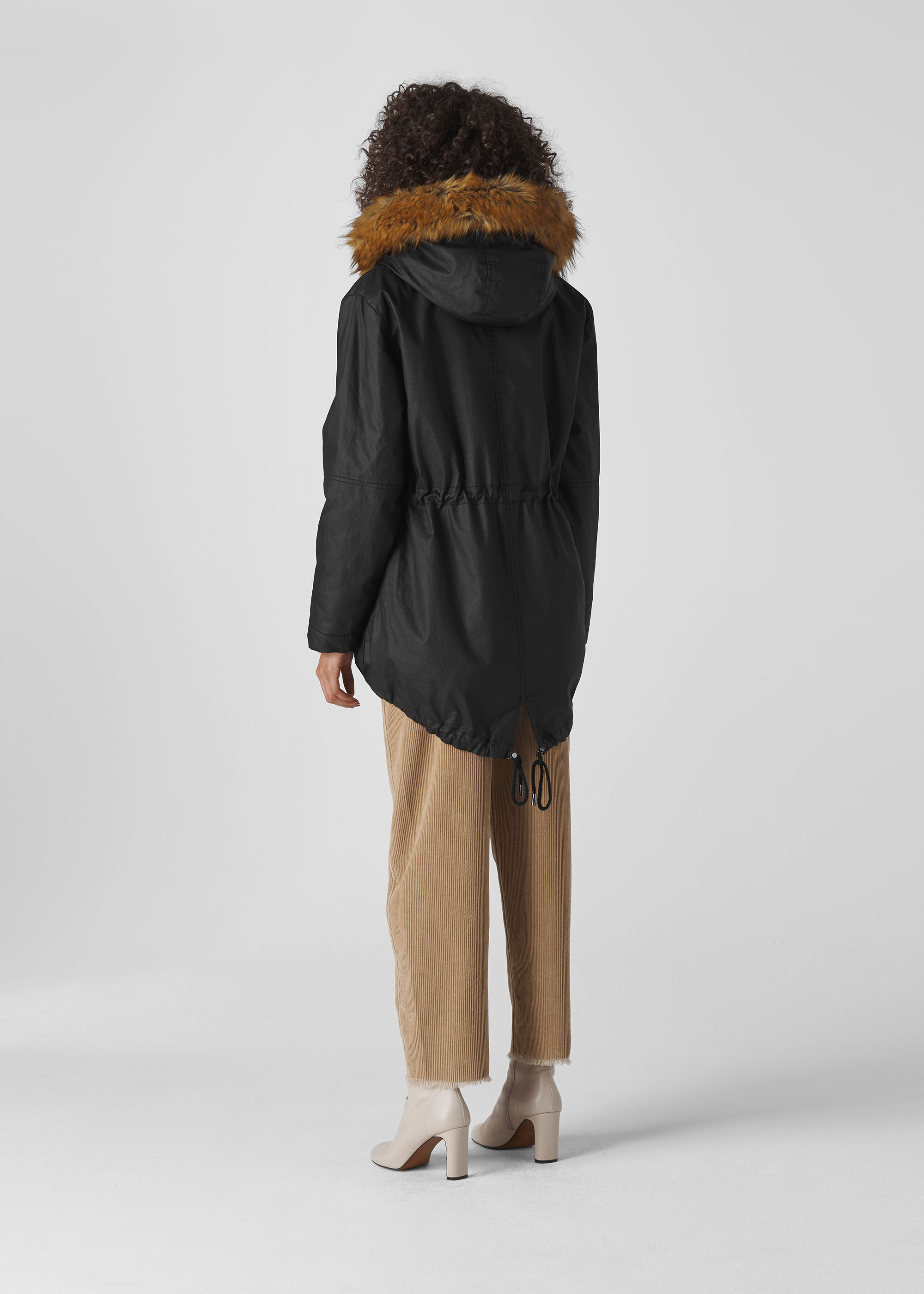 whistles faux fur lined waxy parka