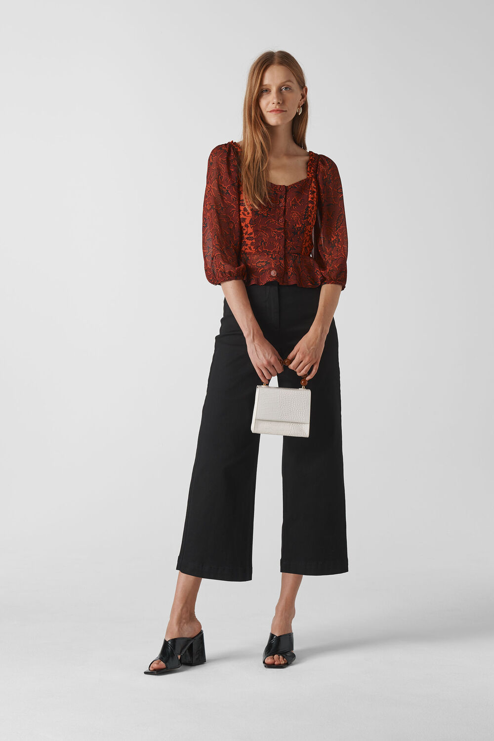 Batik Leaf Print Top Red/Multi