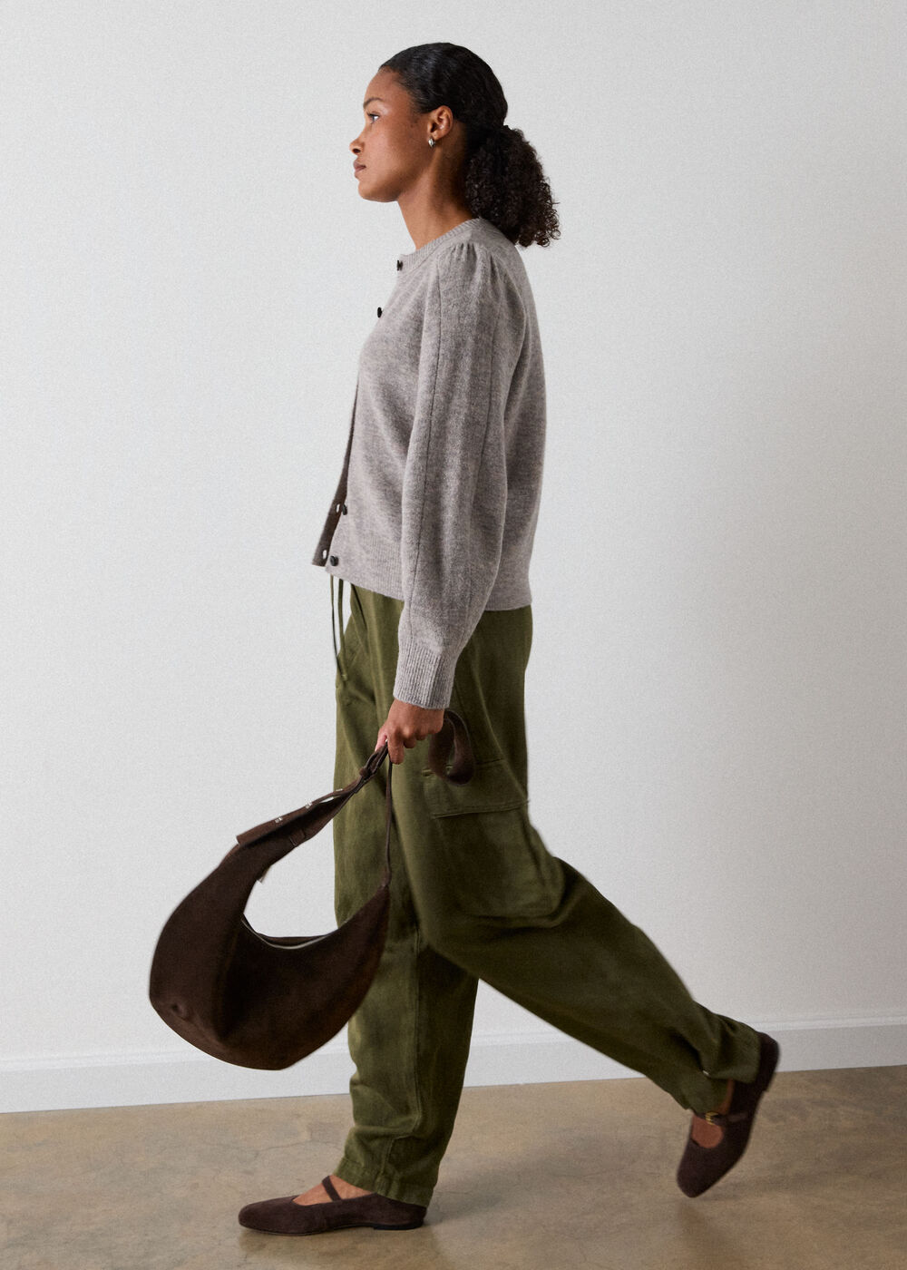 Wool Mix Puff Sleeve Cardigan