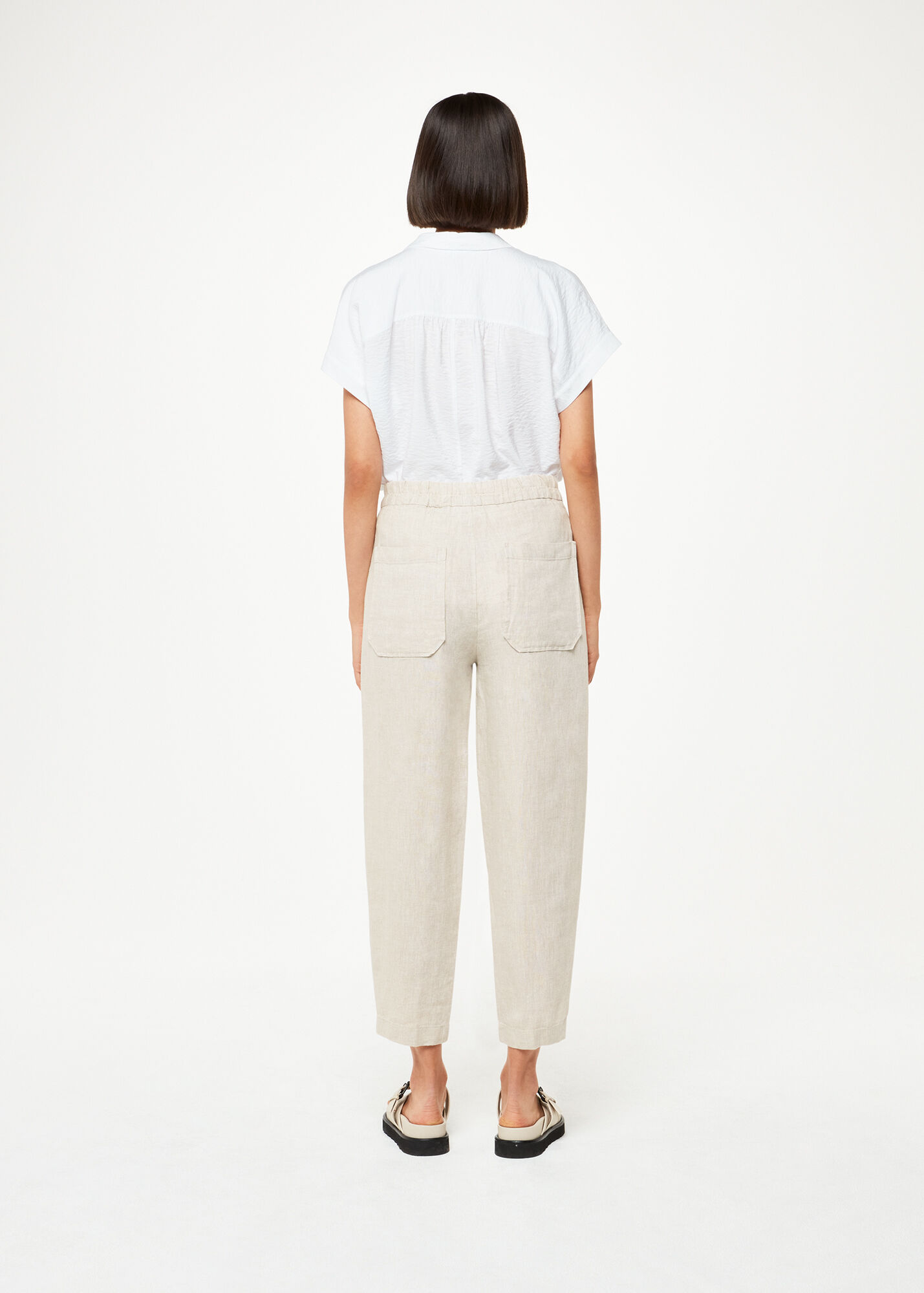 Oatmeal Linen Barrel Leg Trouser WHISTLES Whistles