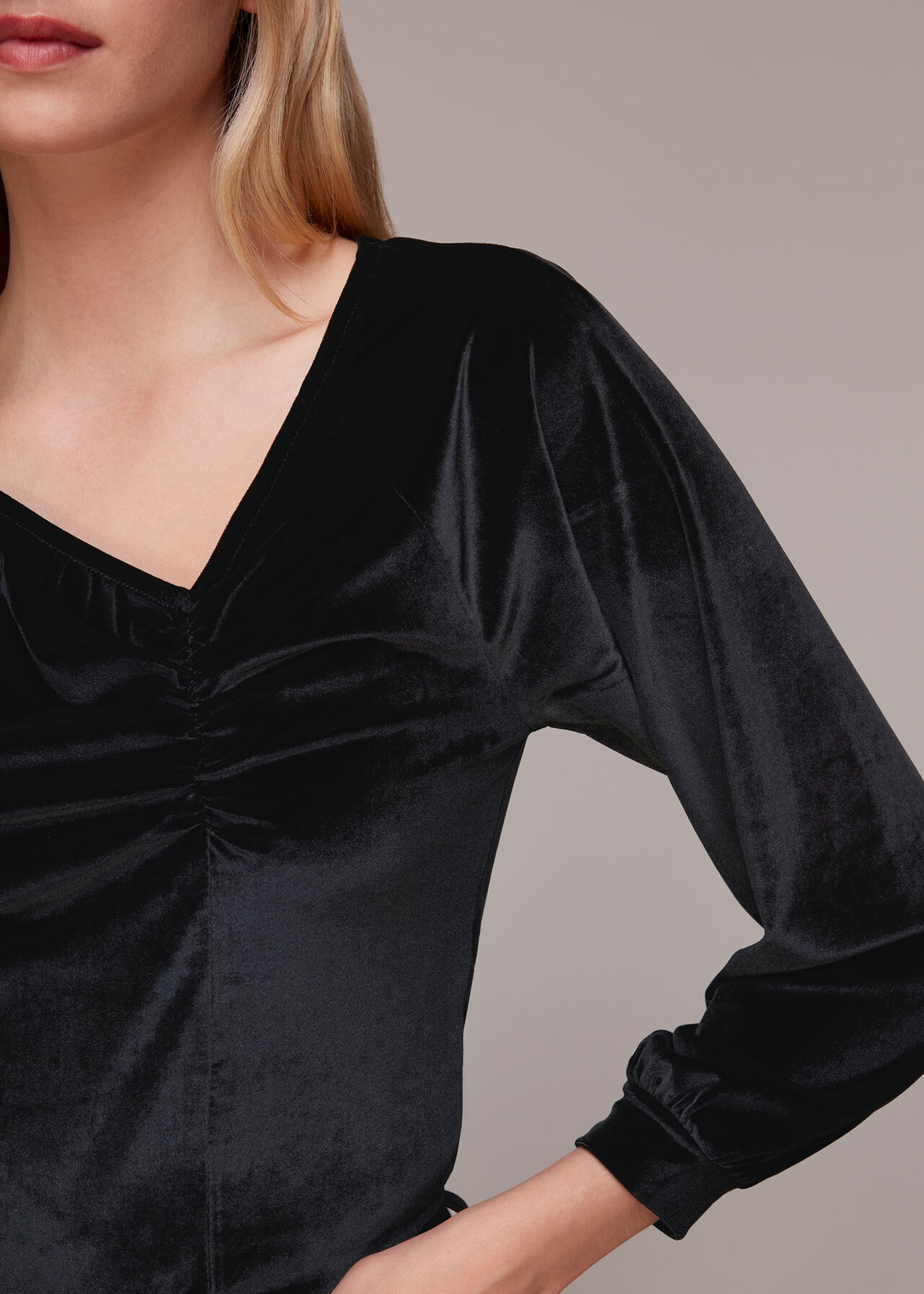 Asymmetric Neck Velvet Top