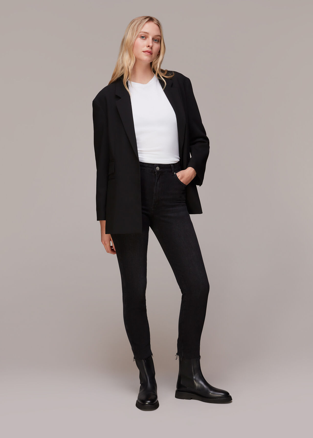 Black Authentic Slim Frayed Jean WHISTLES Whistles