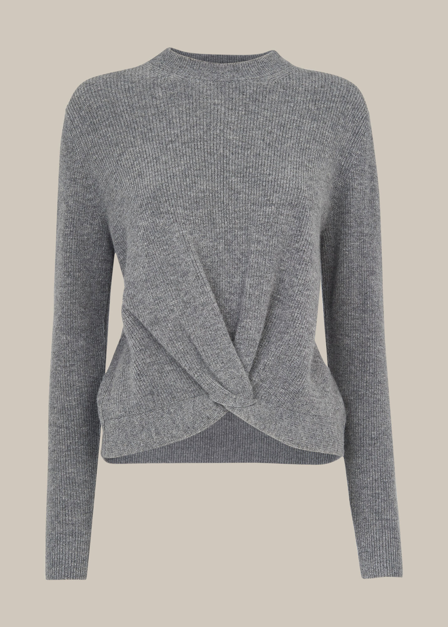 Grey Twist Front Wool Cashmere Knit WHISTLES