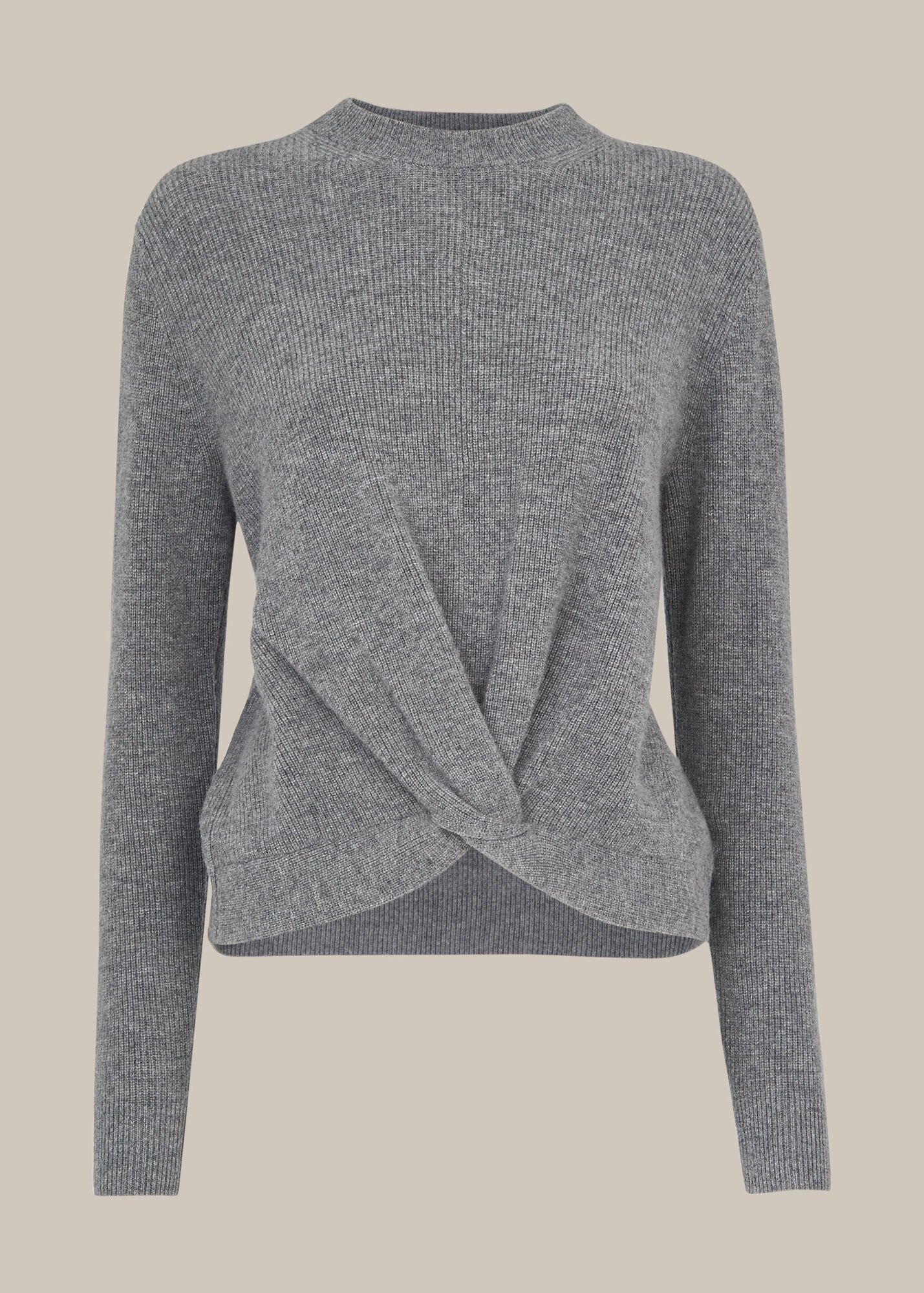 Grey Twist Front Wool Cashmere Knit | WHISTLES