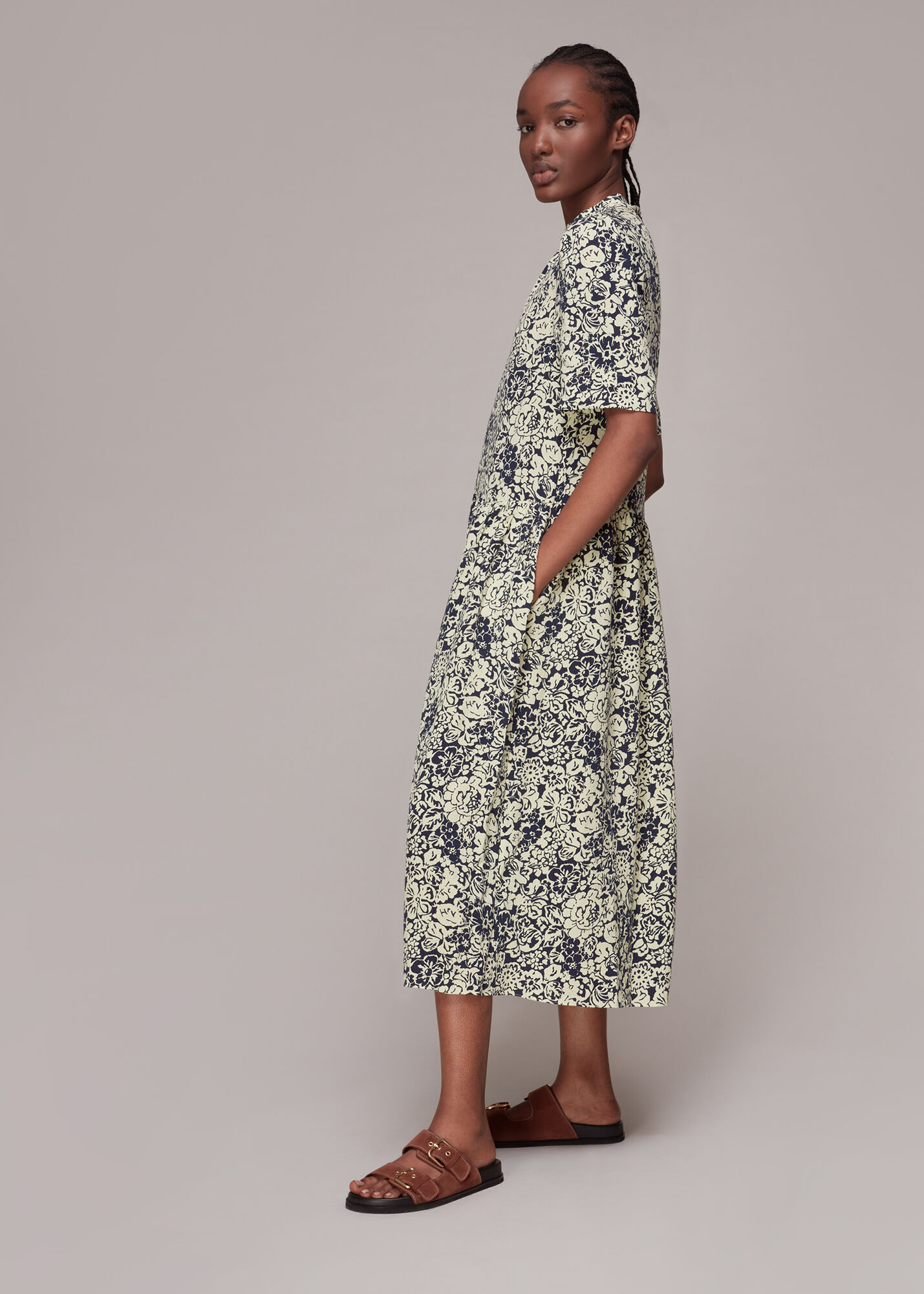 Navy Multi Graphic Floral Trapeze Dress WHISTLES