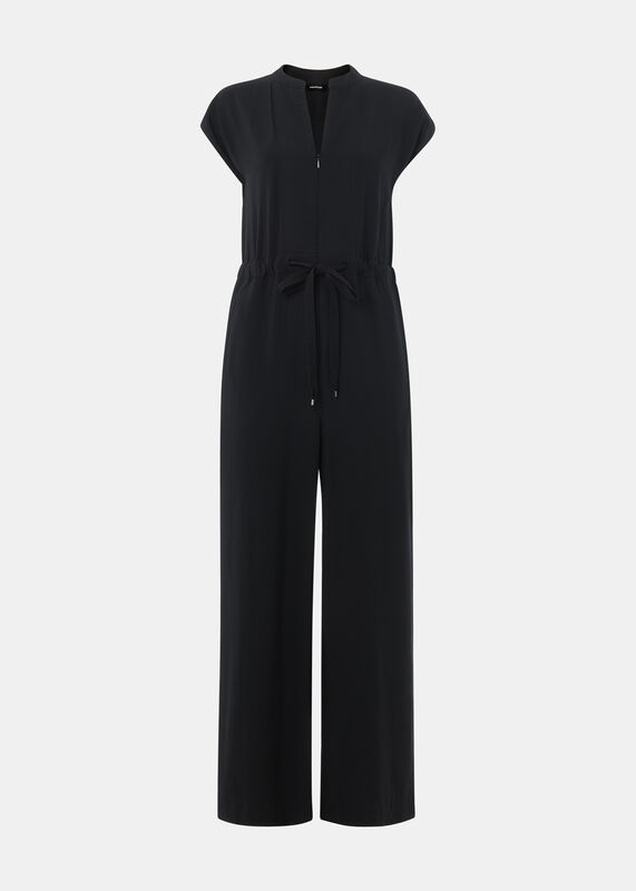 Black Sleeveless Drawstring Jumpsuit